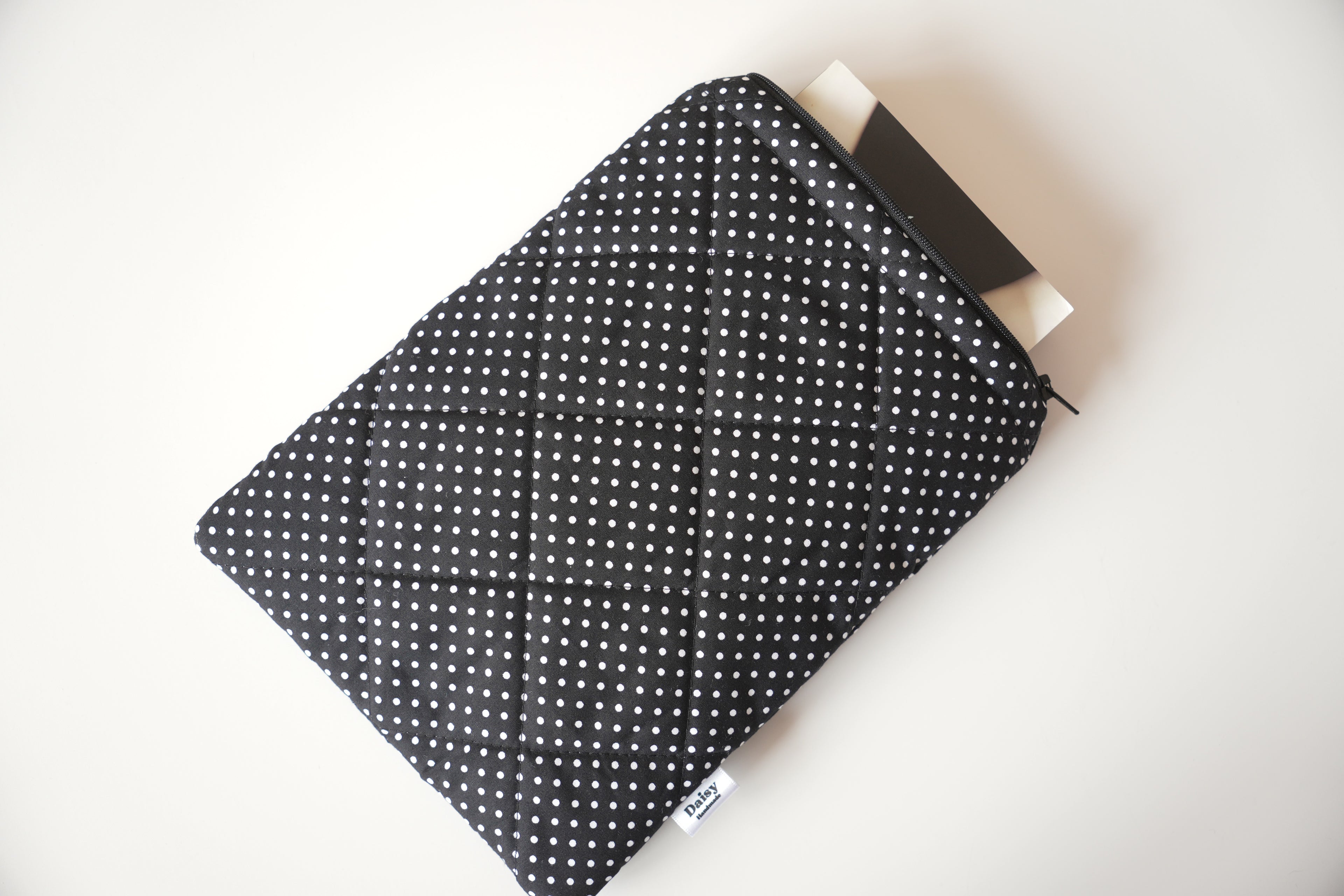 Quilted black mini polka dot book sleeve
