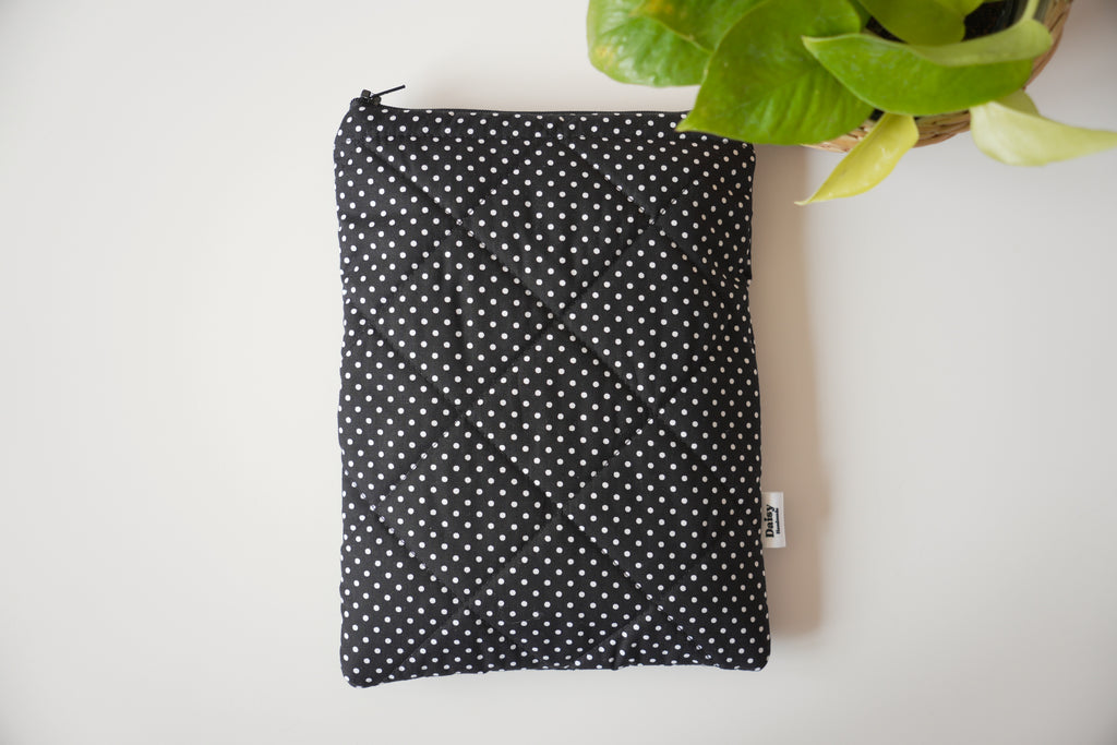 Quilted black mini polka dot book sleeve