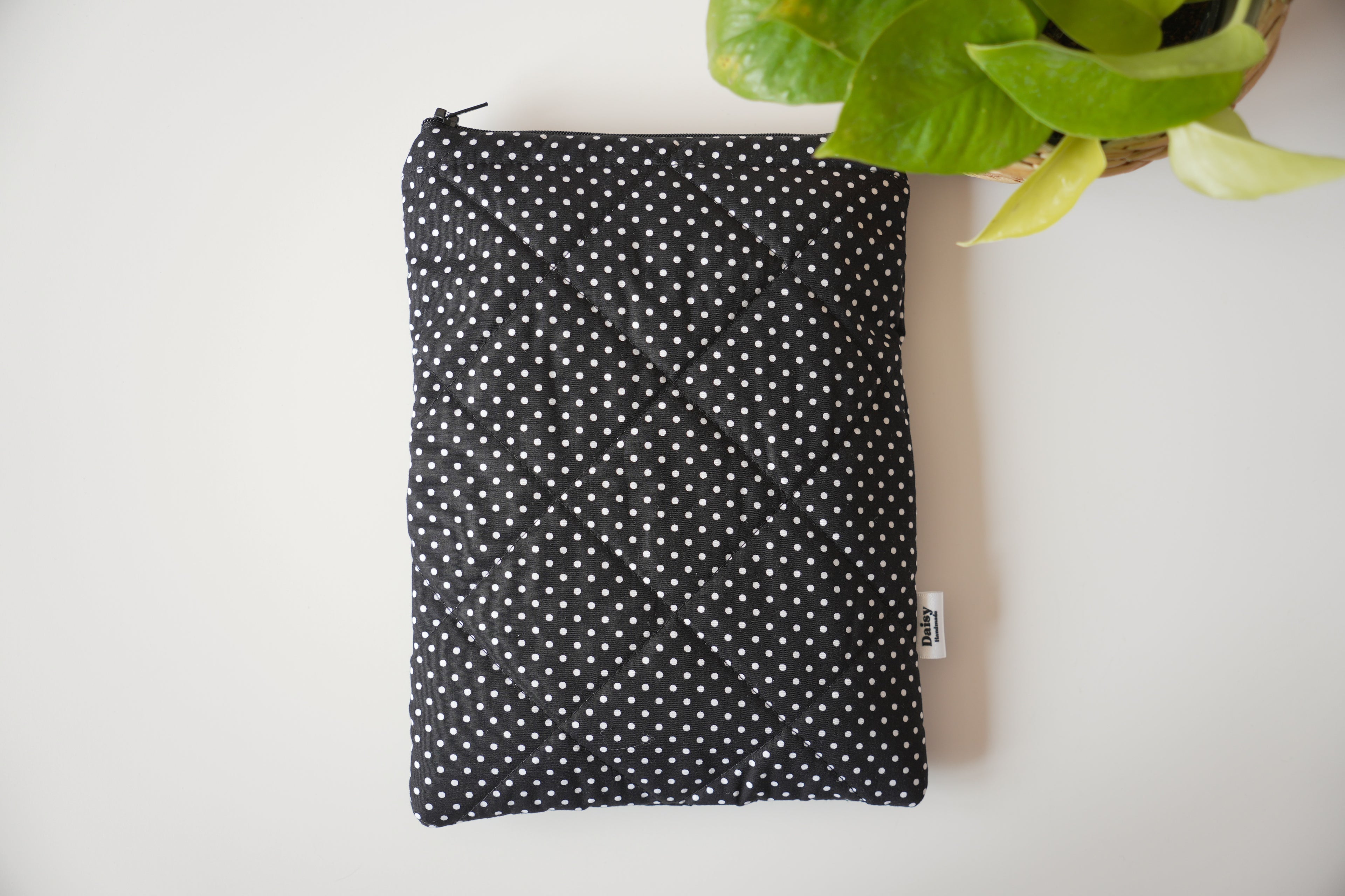 Quilted black mini polka dot book sleeve