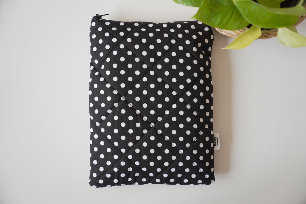 Quilted black polka dot book sleeve