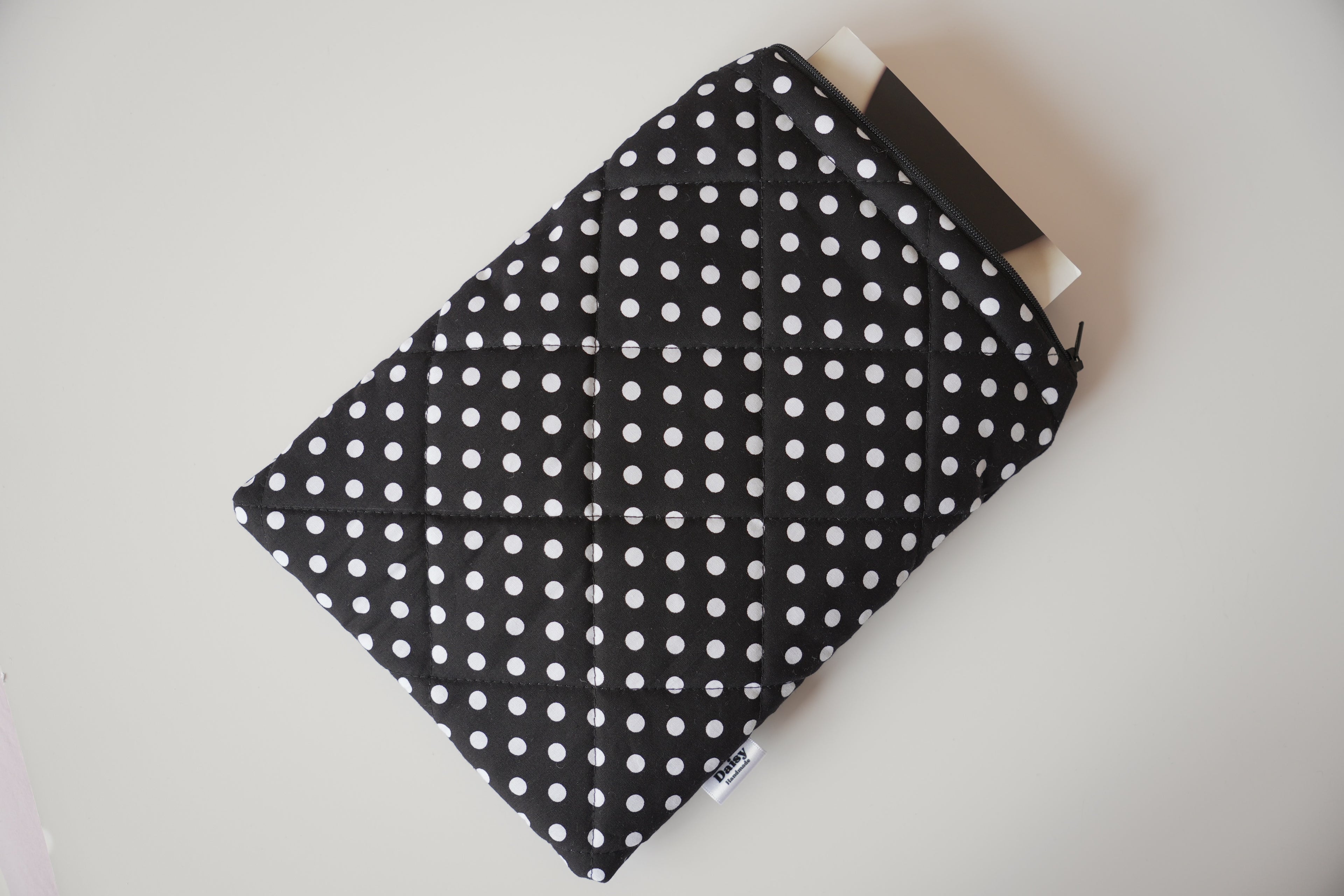 Quilted black polka dot book sleeve