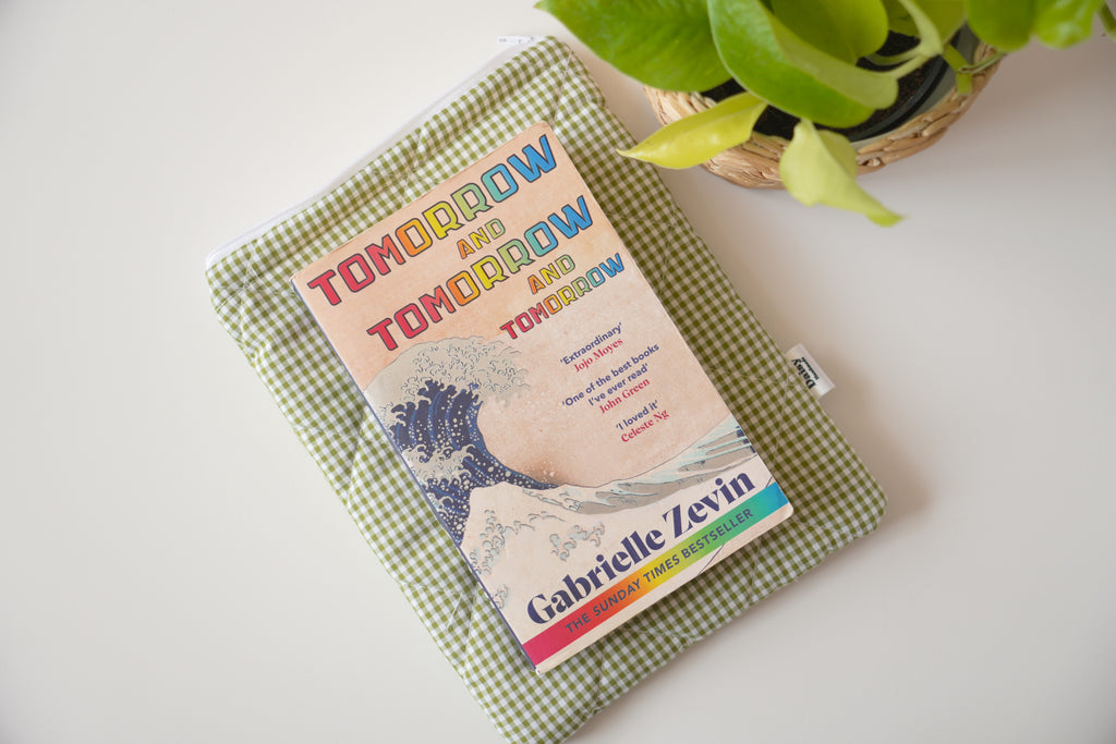 Quilted Olive green mini gingham book sleeve