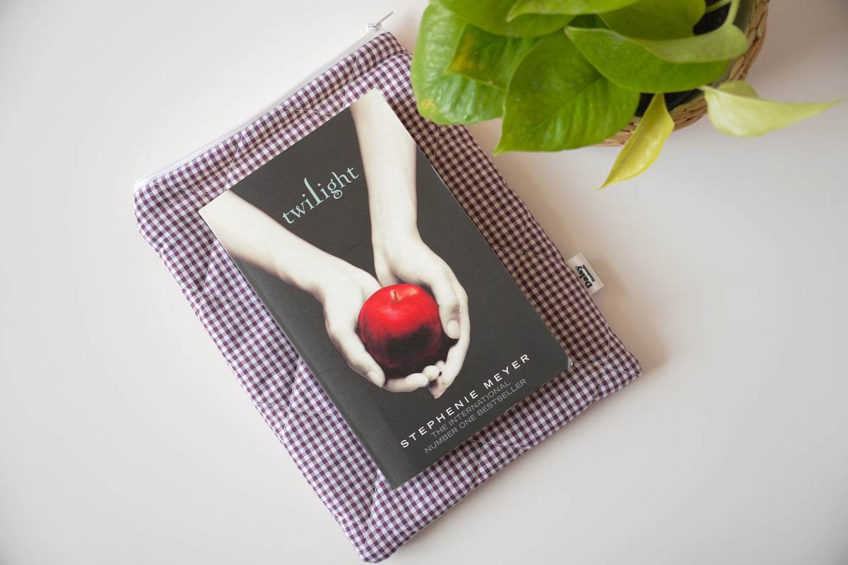 Quilted Plum mini gingham book sleeve