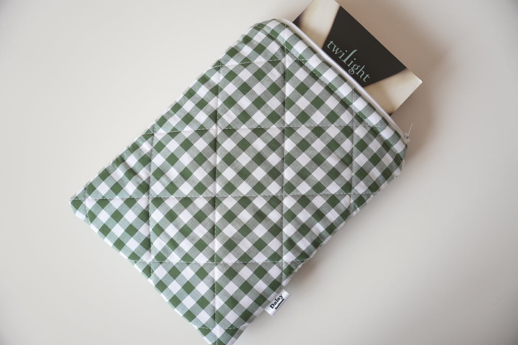 Quilted Forest green gingham book sleeve