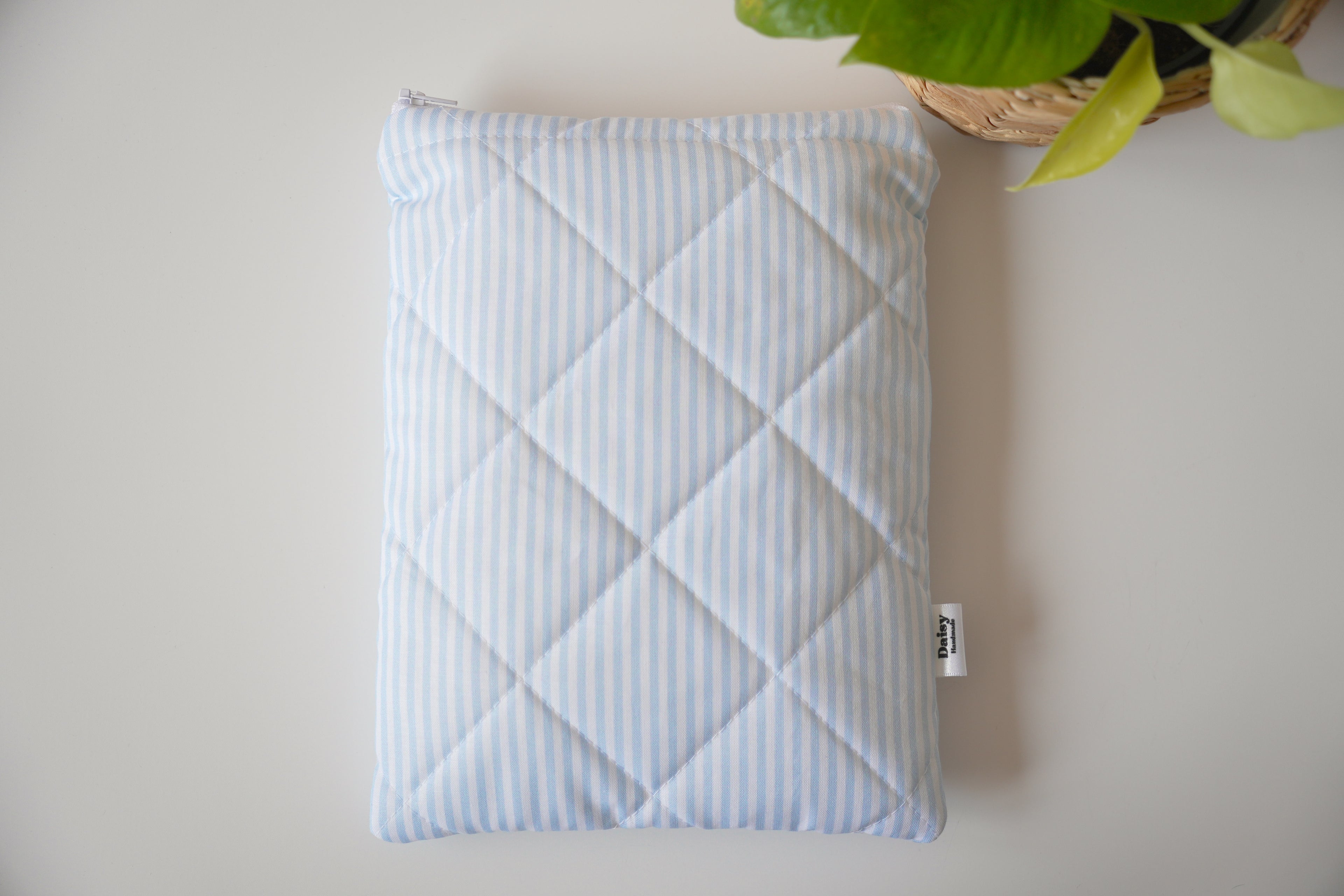 Quilted blue stripe book sleeve