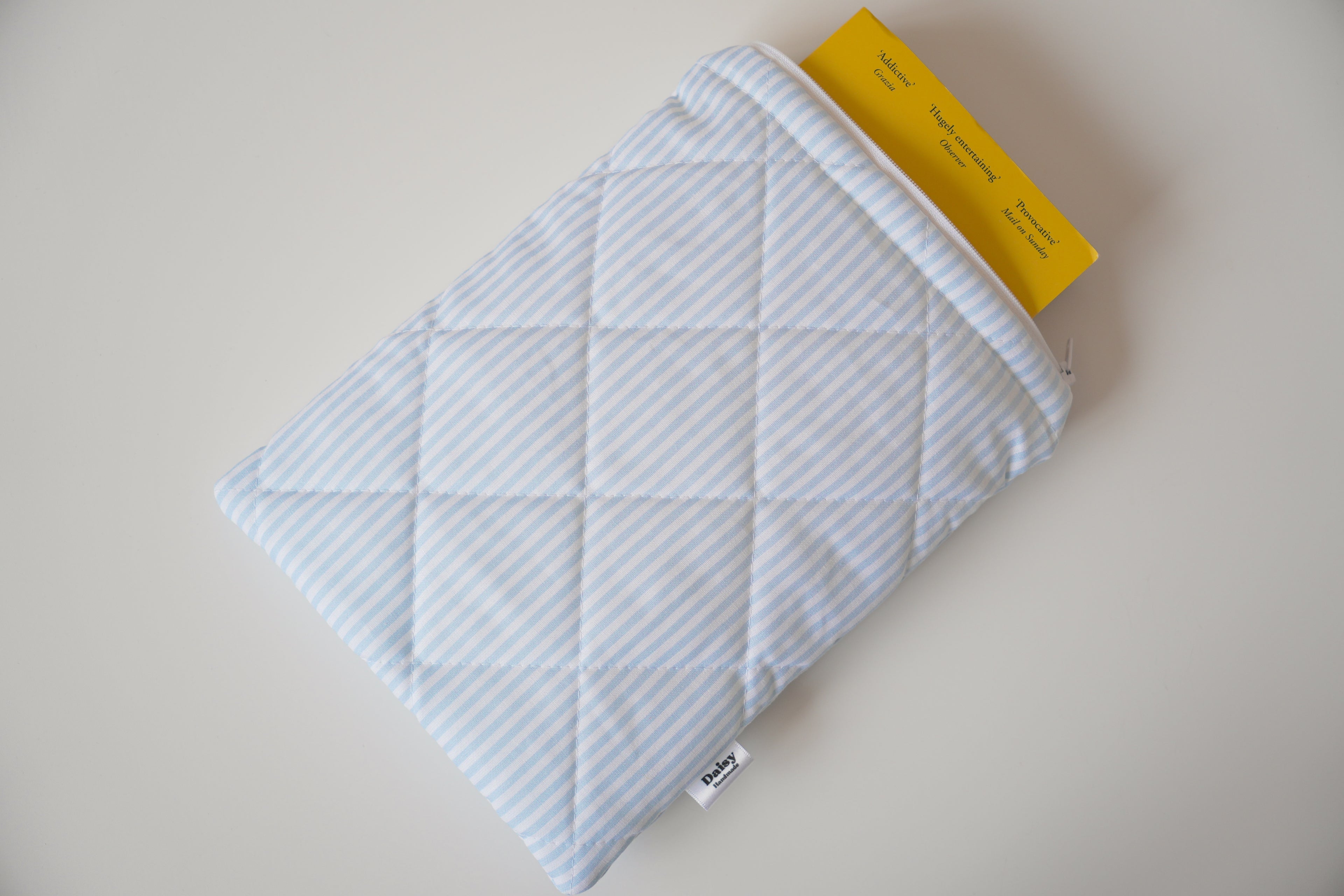Quilted blue stripe book sleeve