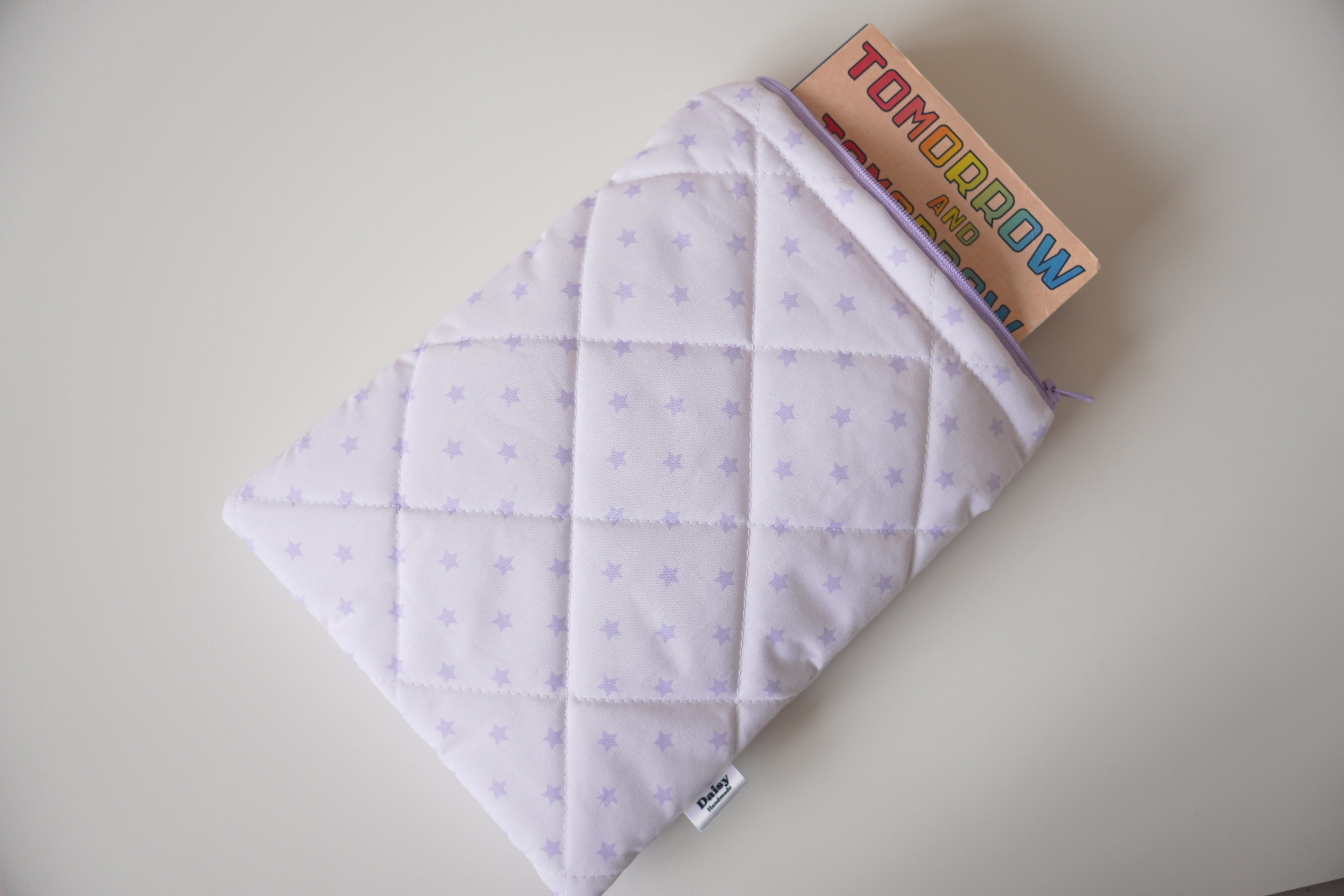 Quilted purple star book sleeve