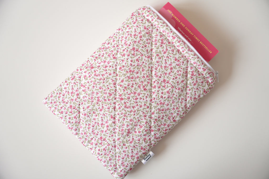 Quilted pink rose book sleeve