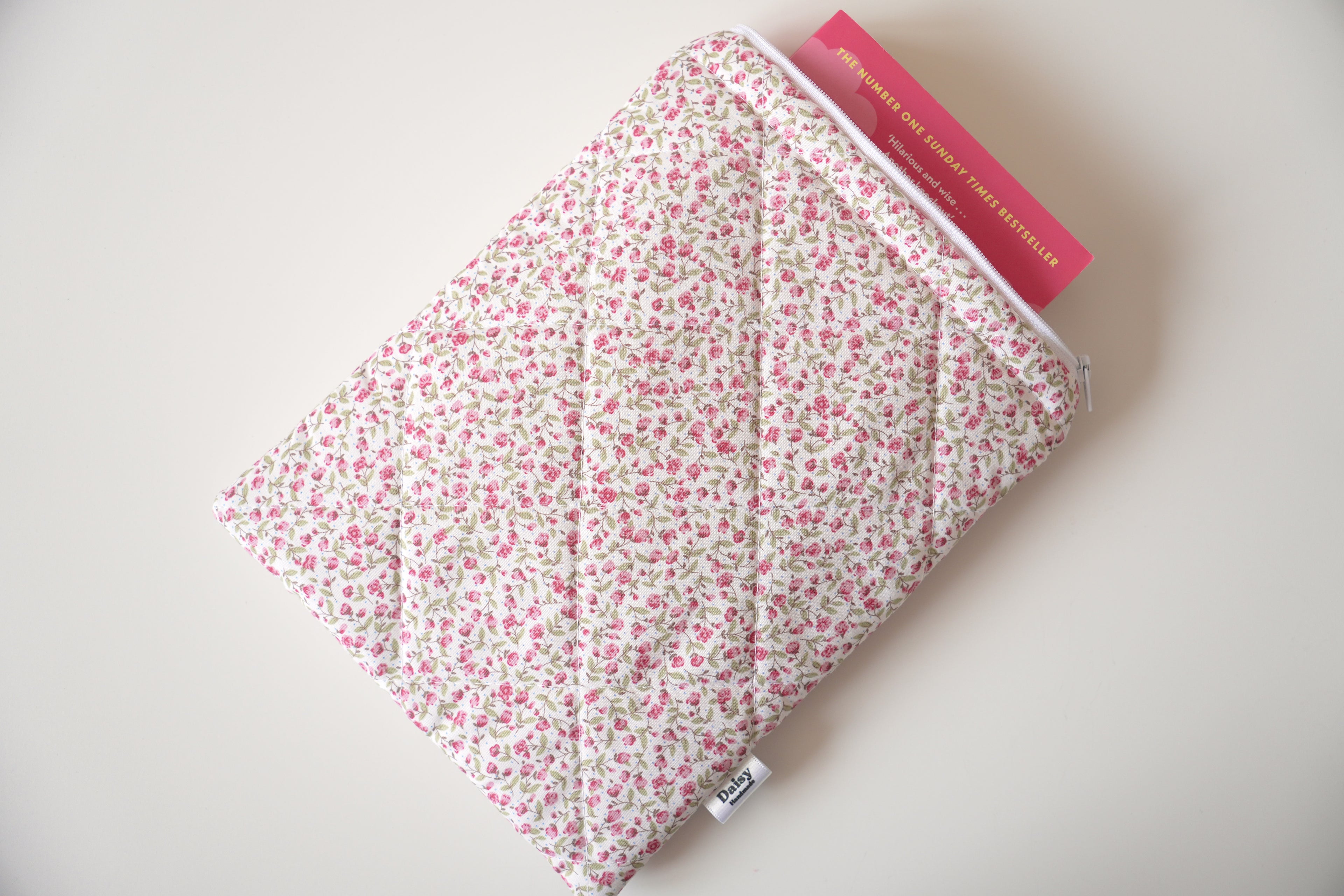 Quilted pink rose book sleeve