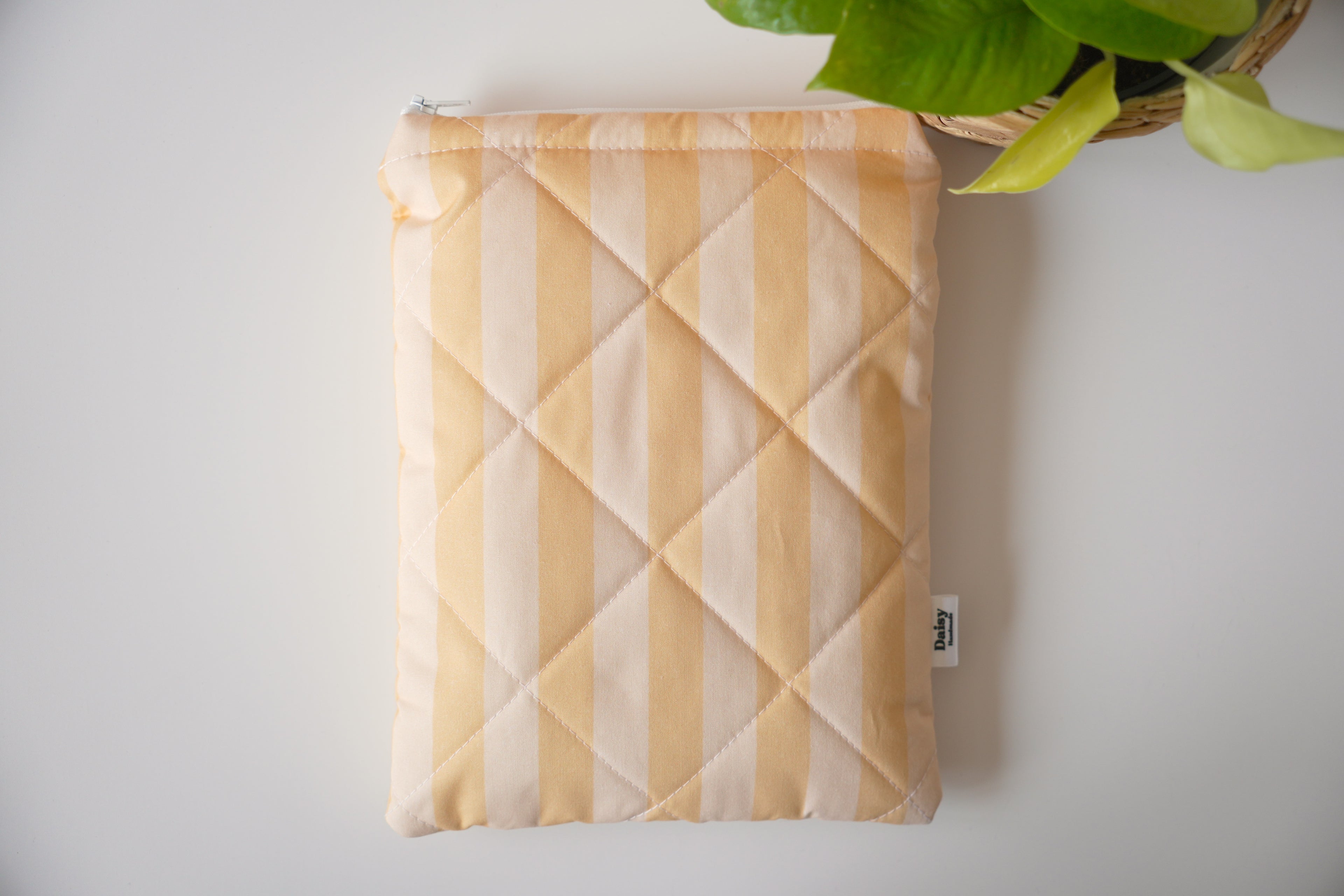 Quilted yellow stripe book sleeve