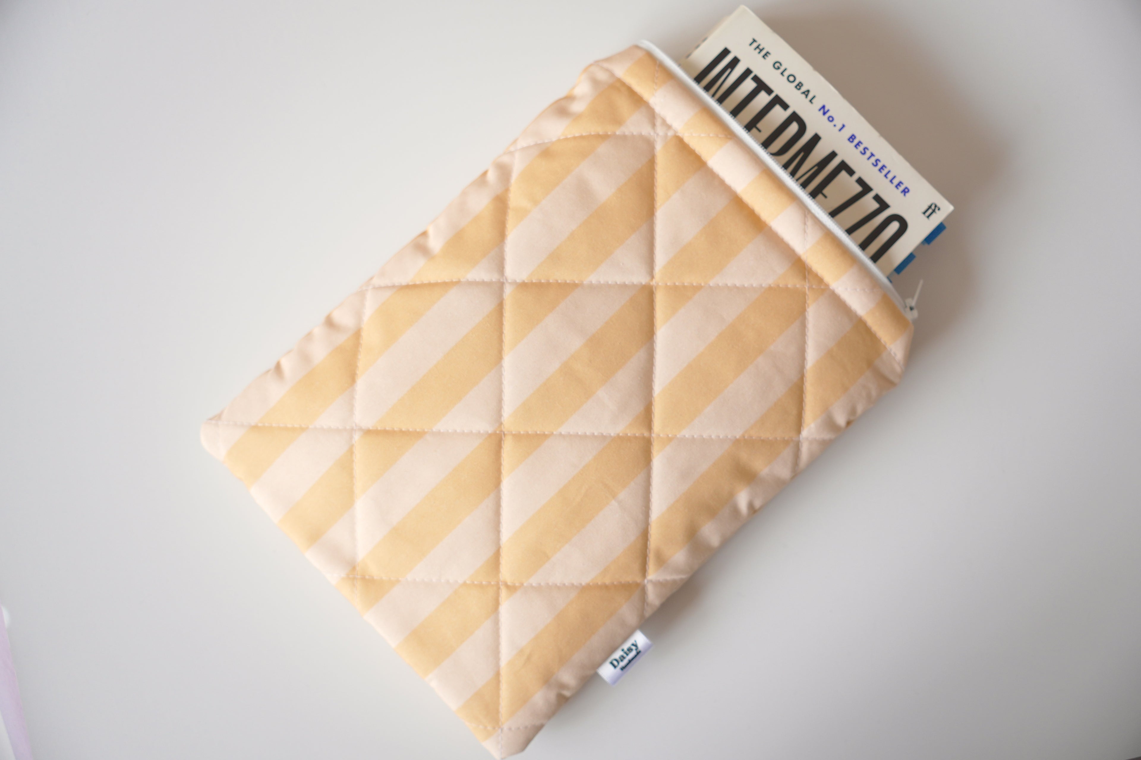 Quilted yellow stripe book sleeve