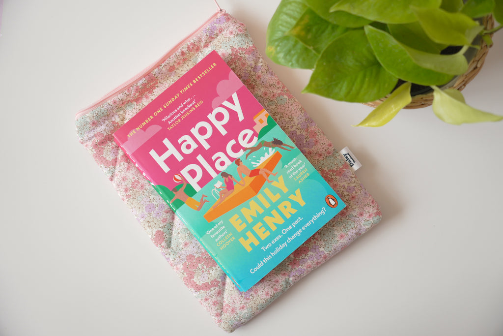 Quilted pink and teal floral book sleeve