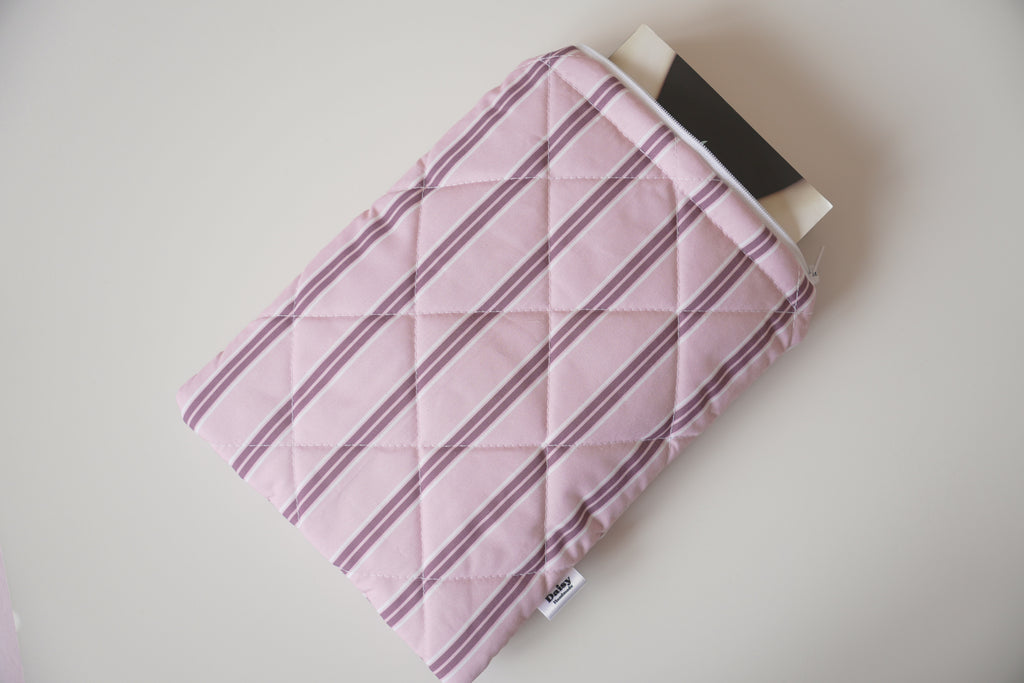Quilted pink and maroon stripe book sleeve