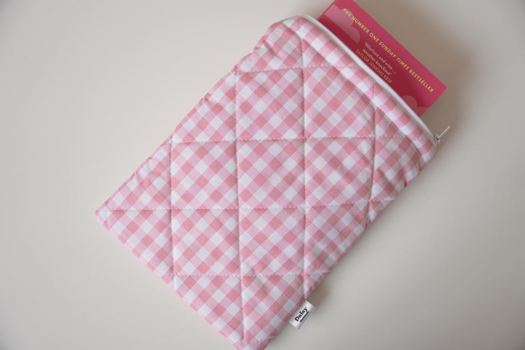 Quilted pink gingham book sleeve