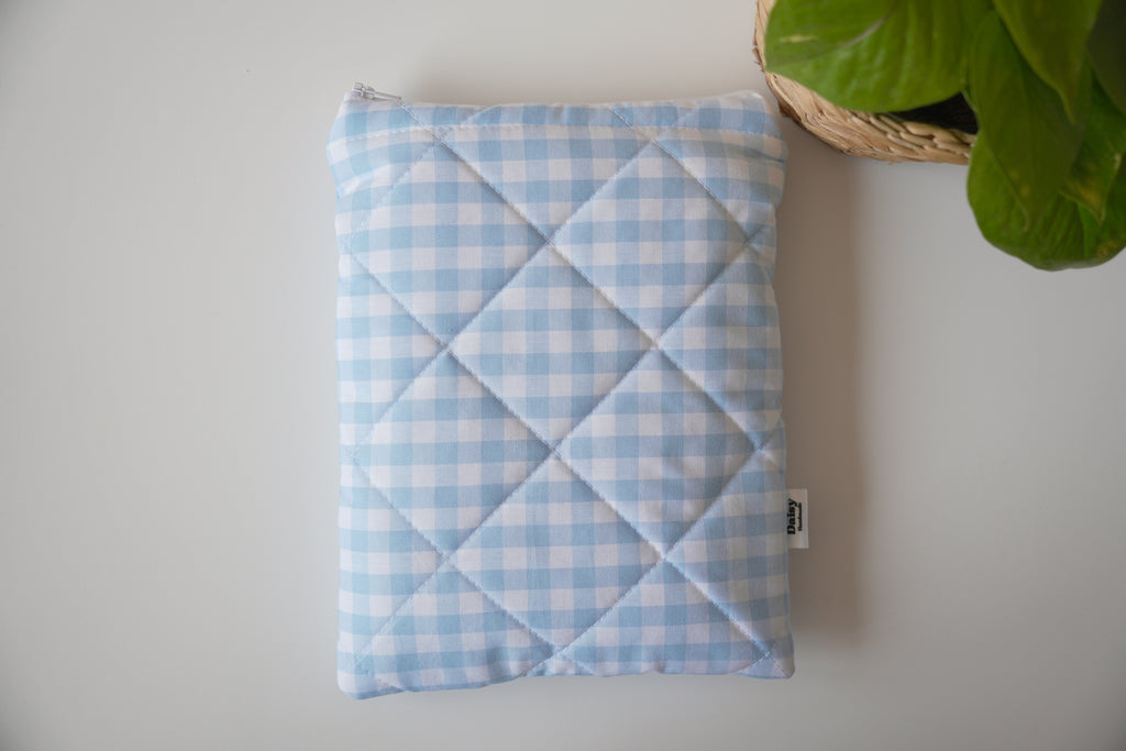 Quilted light blue gingham book sleeve