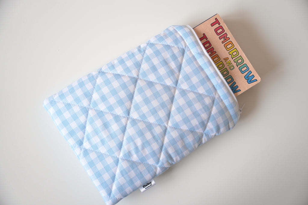 Quilted light blue gingham book sleeve