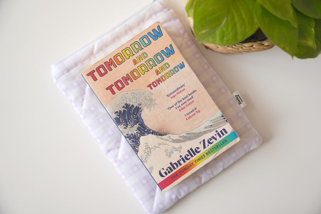 Quilted purple daisy gingham book sleeve