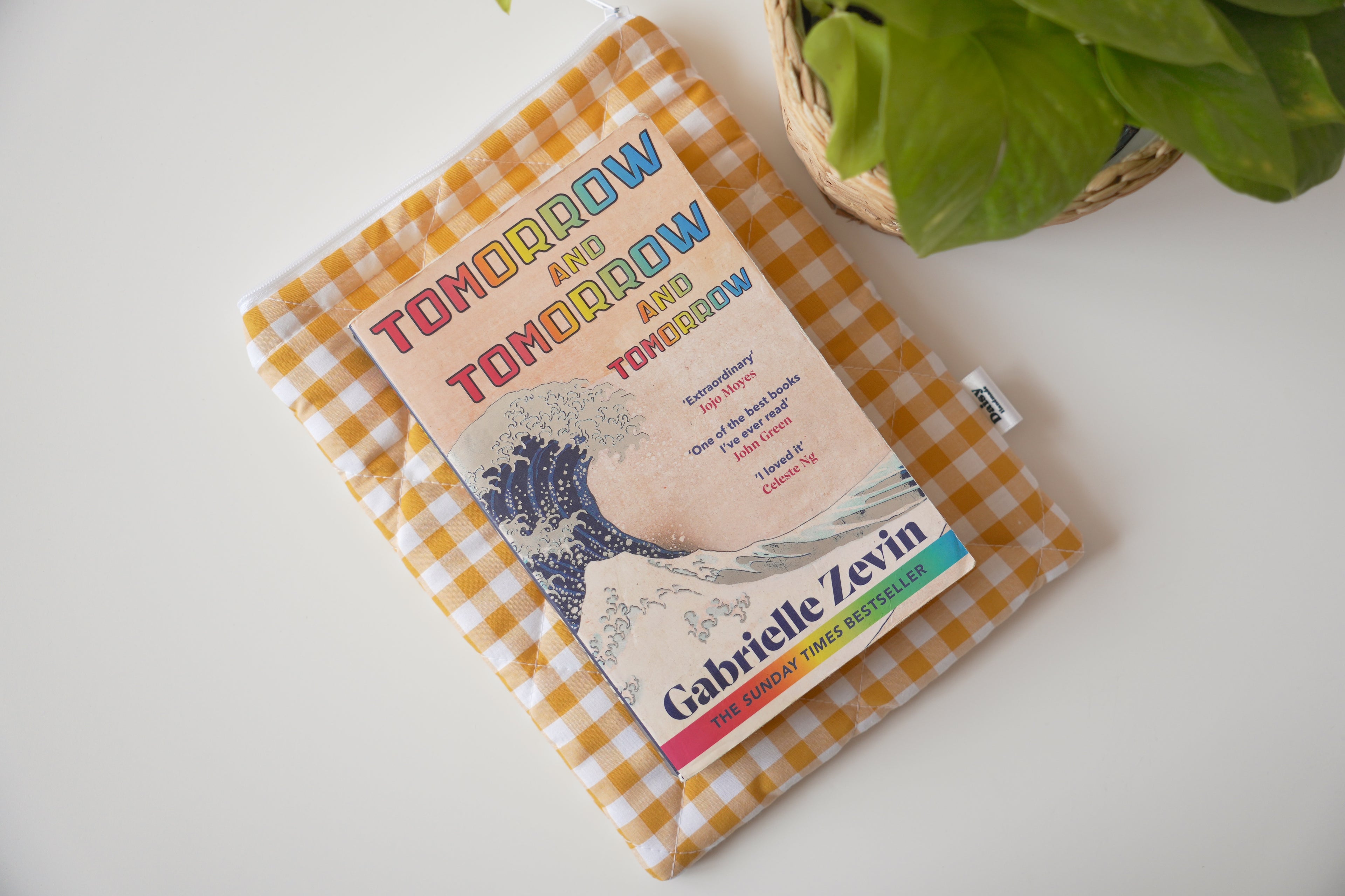 Quilted mustard yellow gingham book sleeve