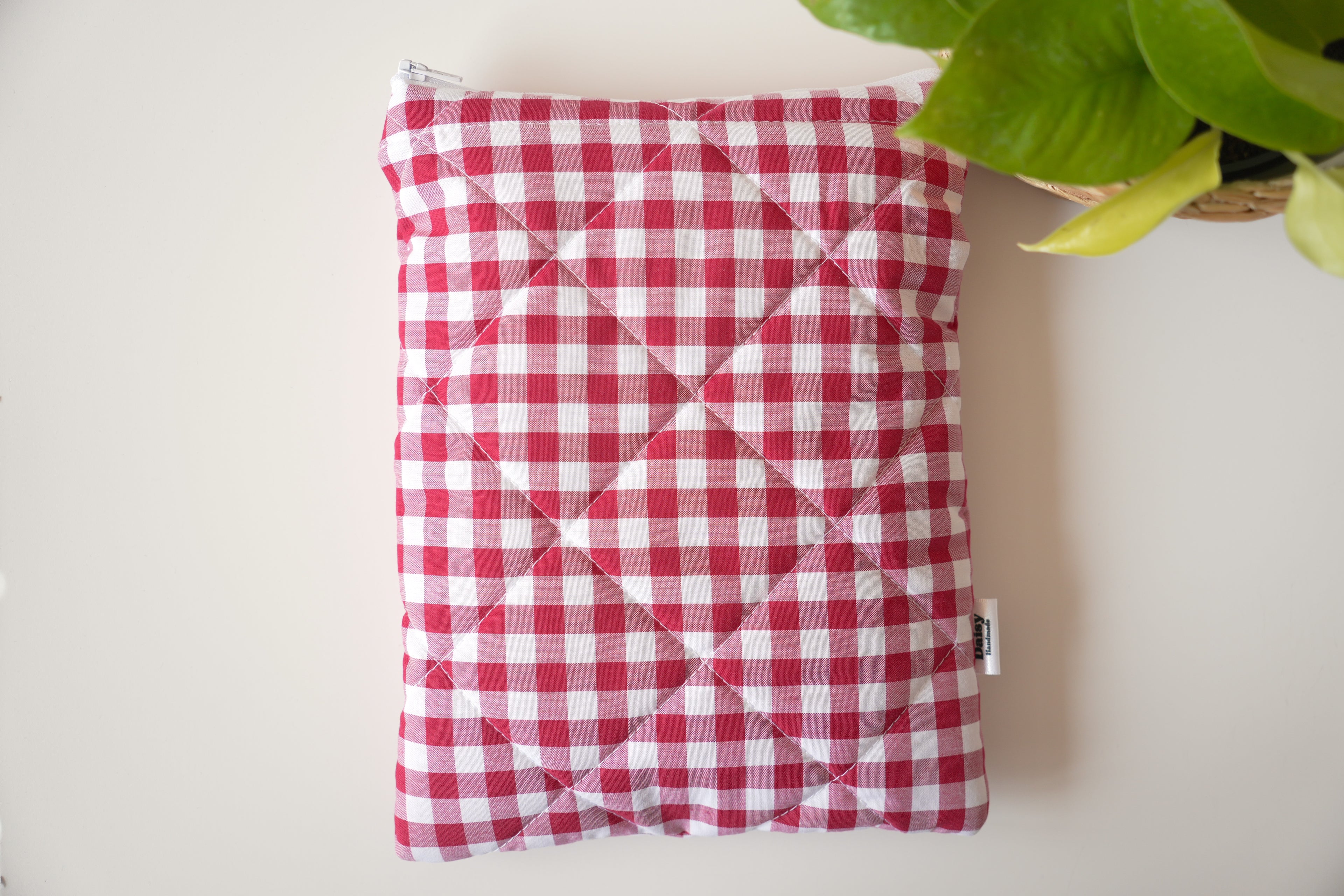 Quilted raspberry pink gingham book sleeve