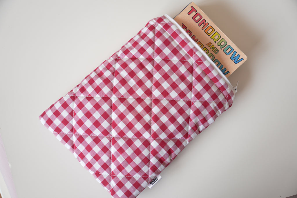 Quilted raspberry pink gingham book sleeve