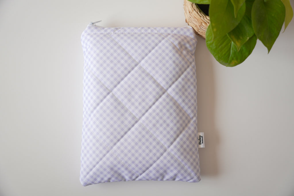 Quilted purple diagonal gingham book sleeve