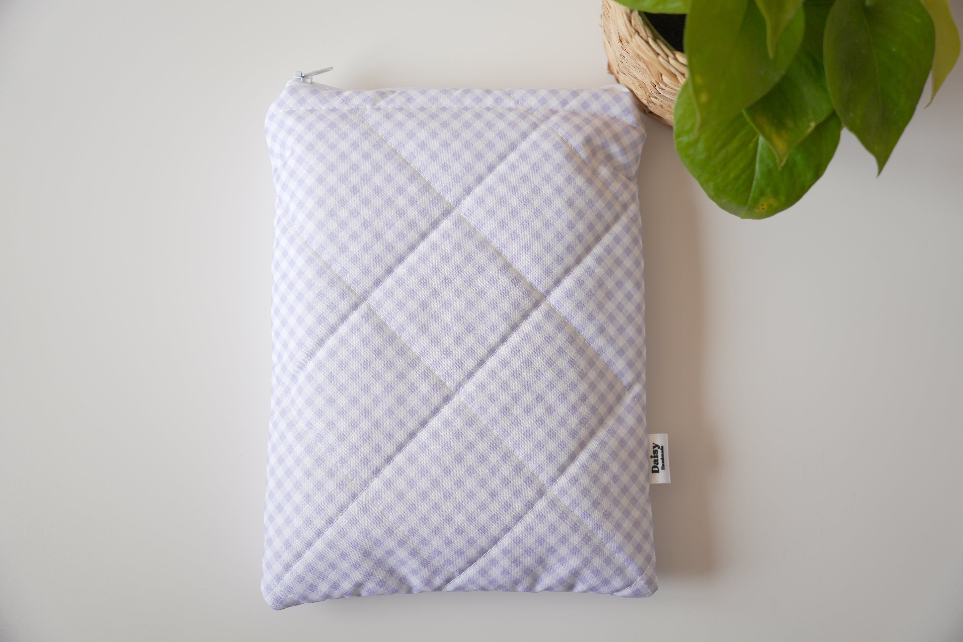 Quilted purple diagonal gingham book sleeve