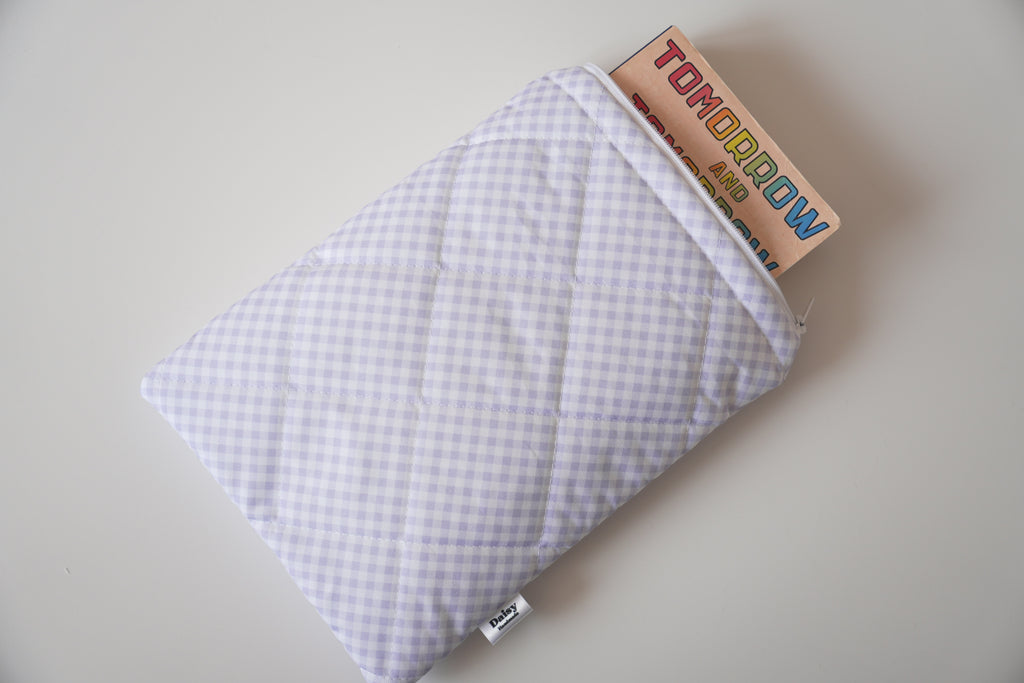 Quilted purple diagonal gingham book sleeve