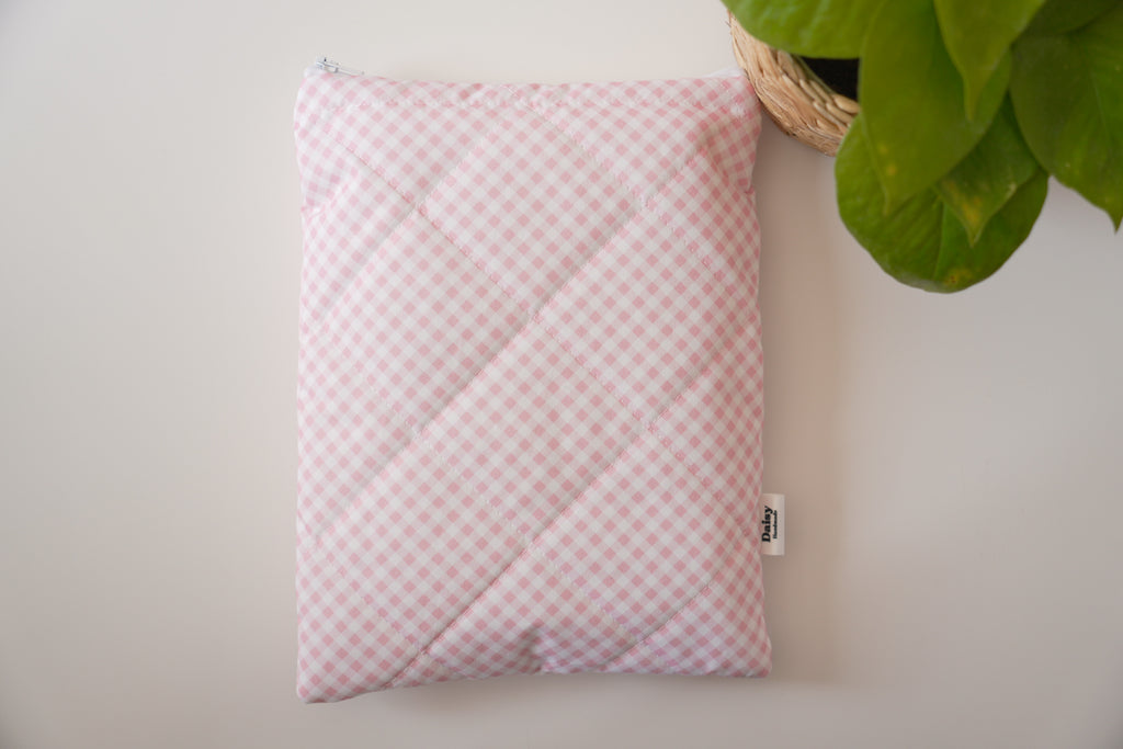 Quilted pink diagonal gingham book sleeve