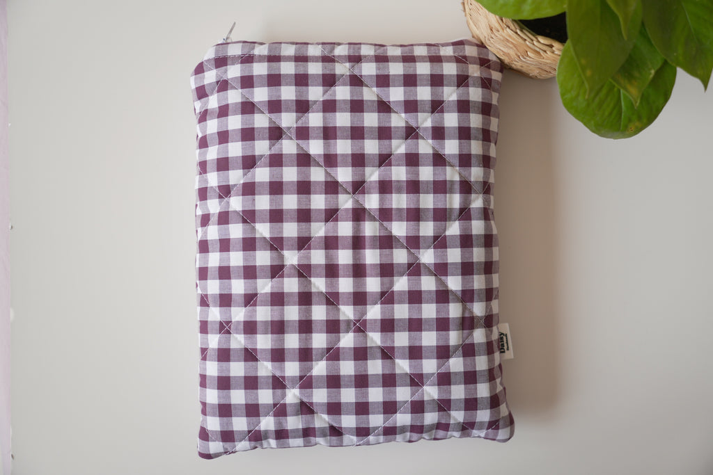 Quilted Plum gingham book sleeve