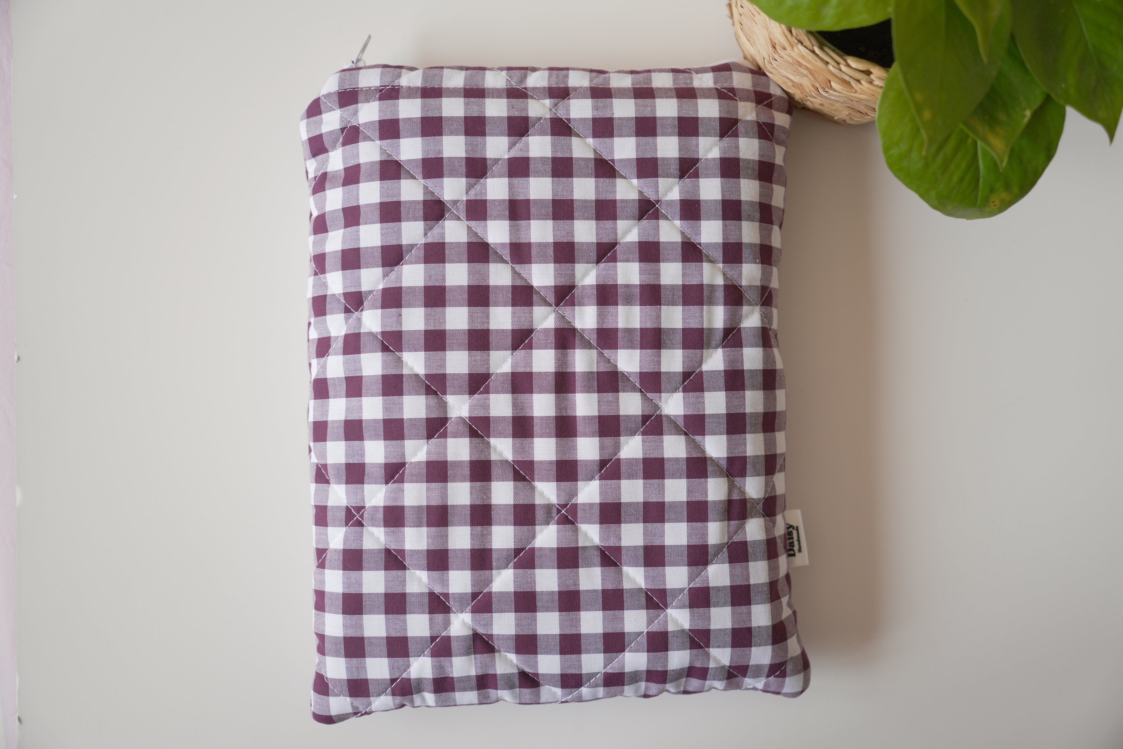 Quilted Plum gingham book sleeve