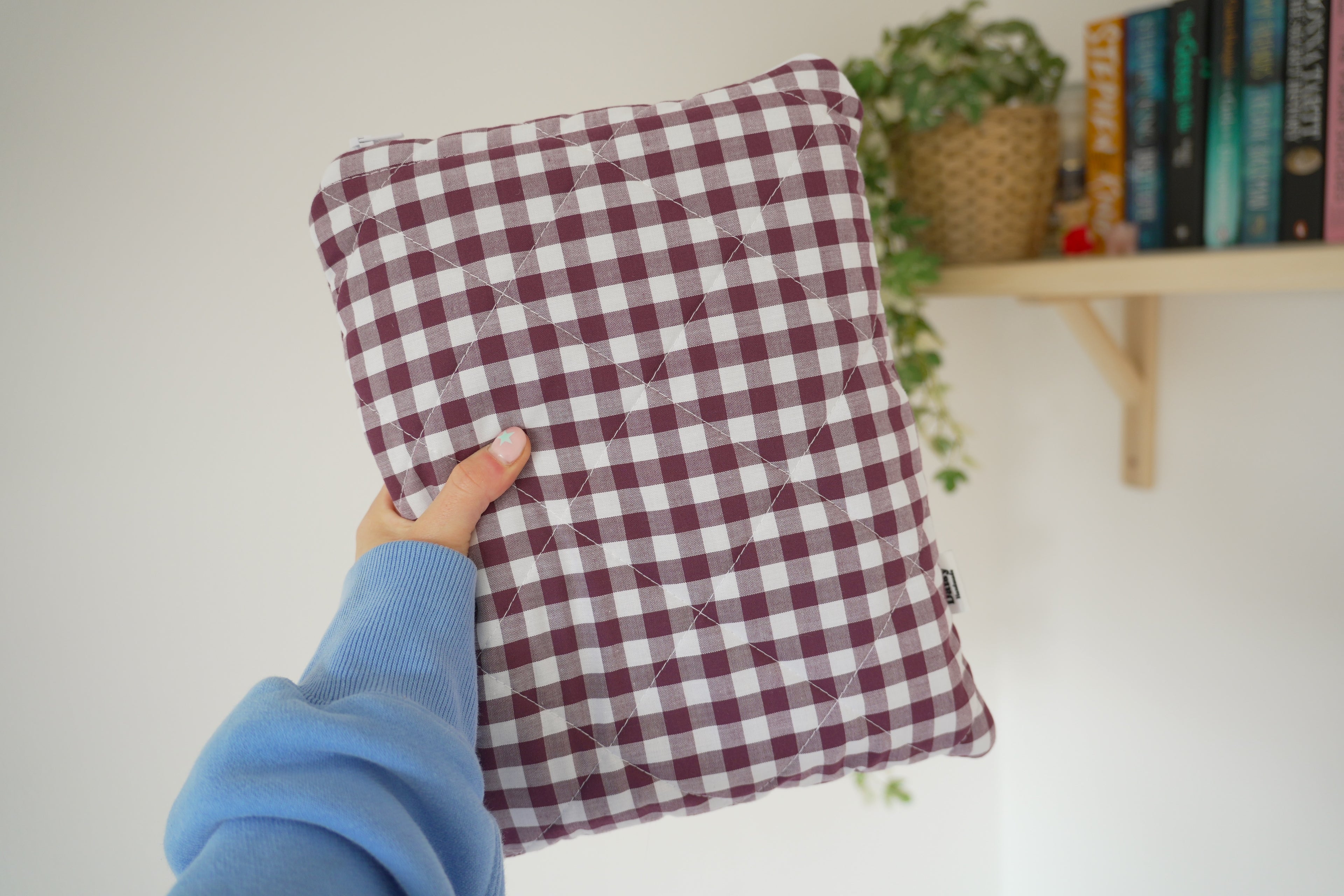 Quilted Plum gingham book sleeve
