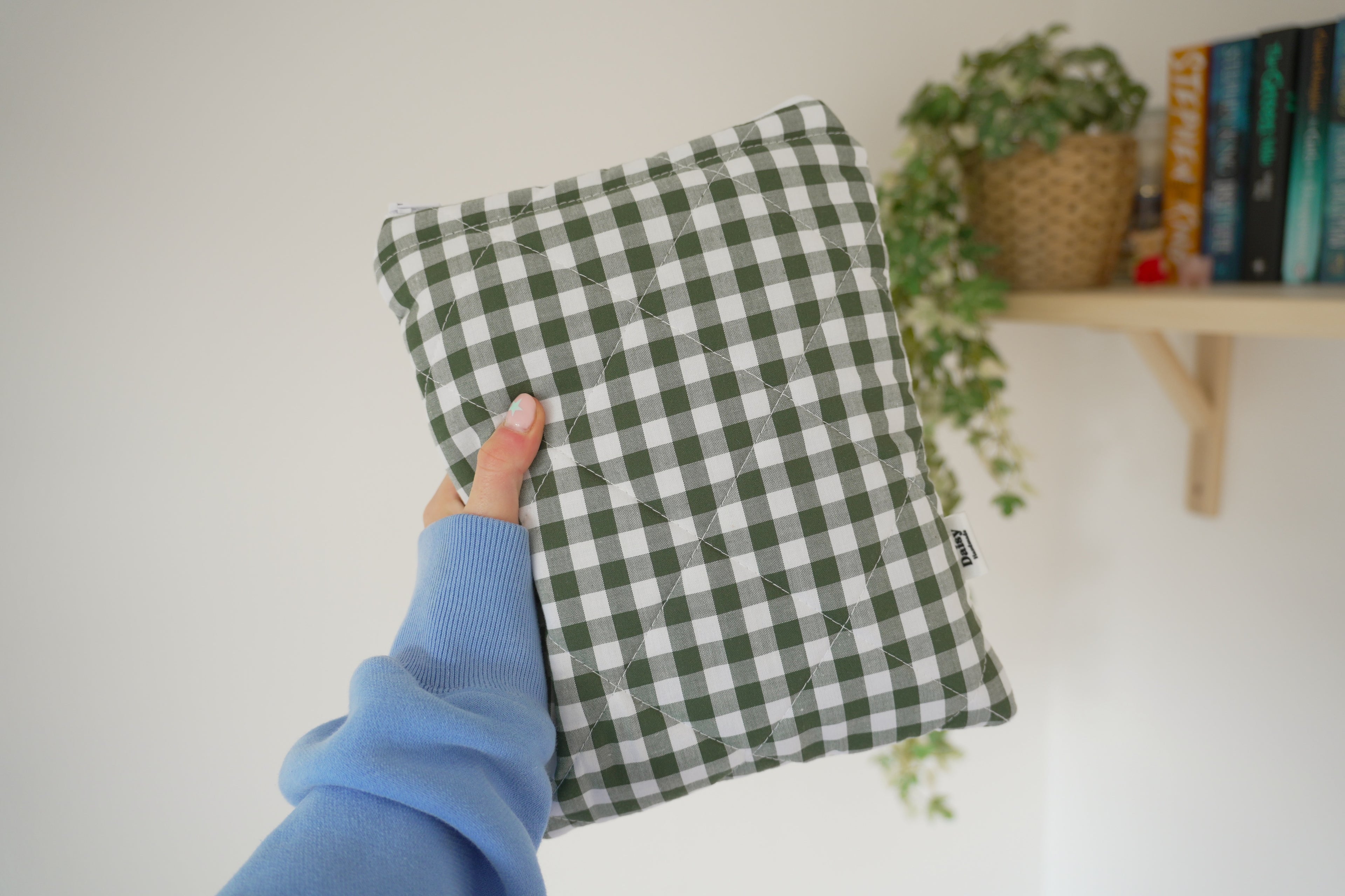 Quilted Forest green gingham book sleeve