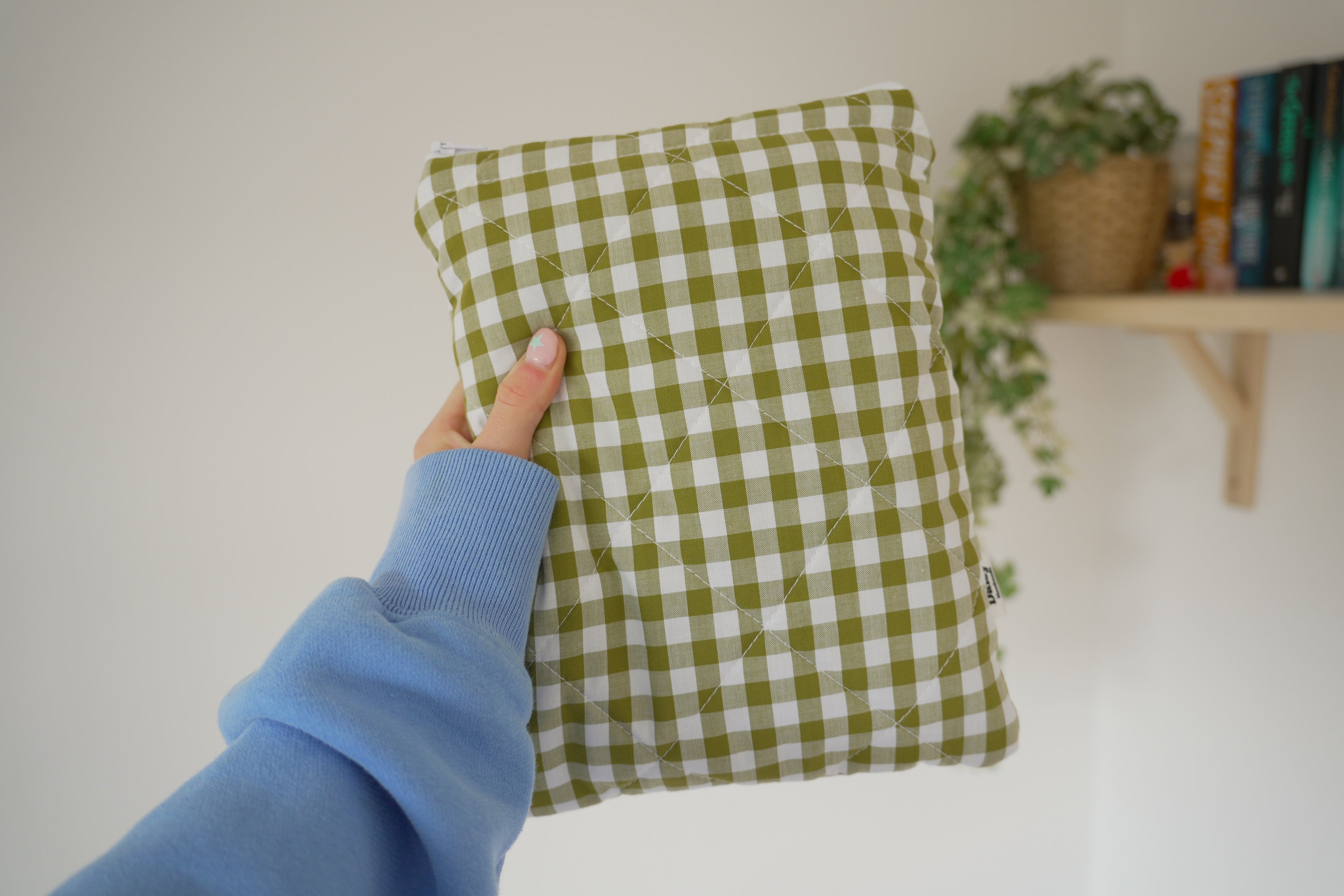 Quilted Olive green gingham book sleeve
