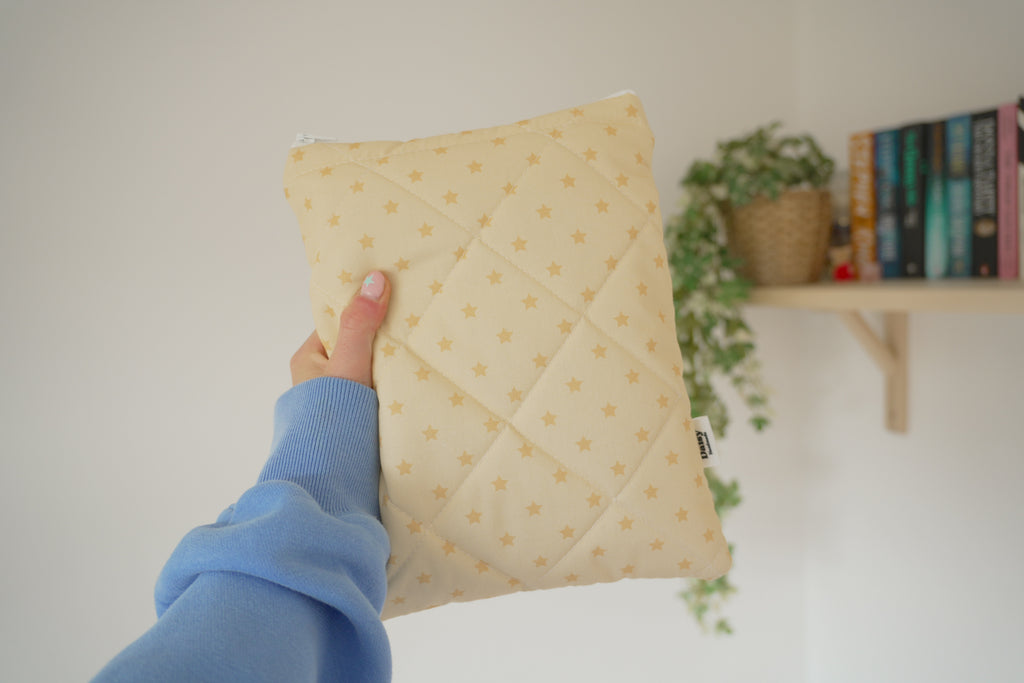 Quilted yellow star book sleeve