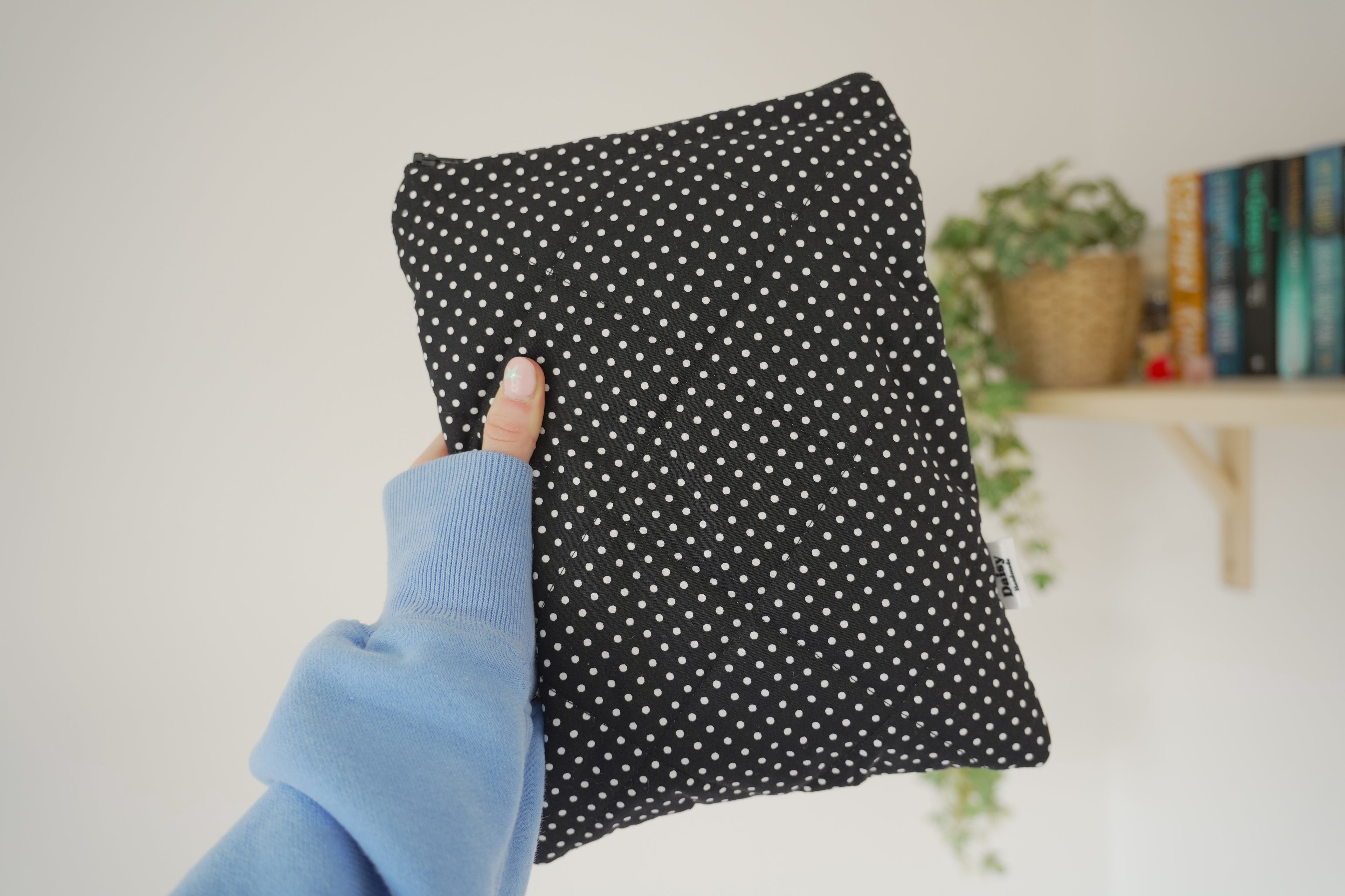 Quilted black mini polka dot book sleeve