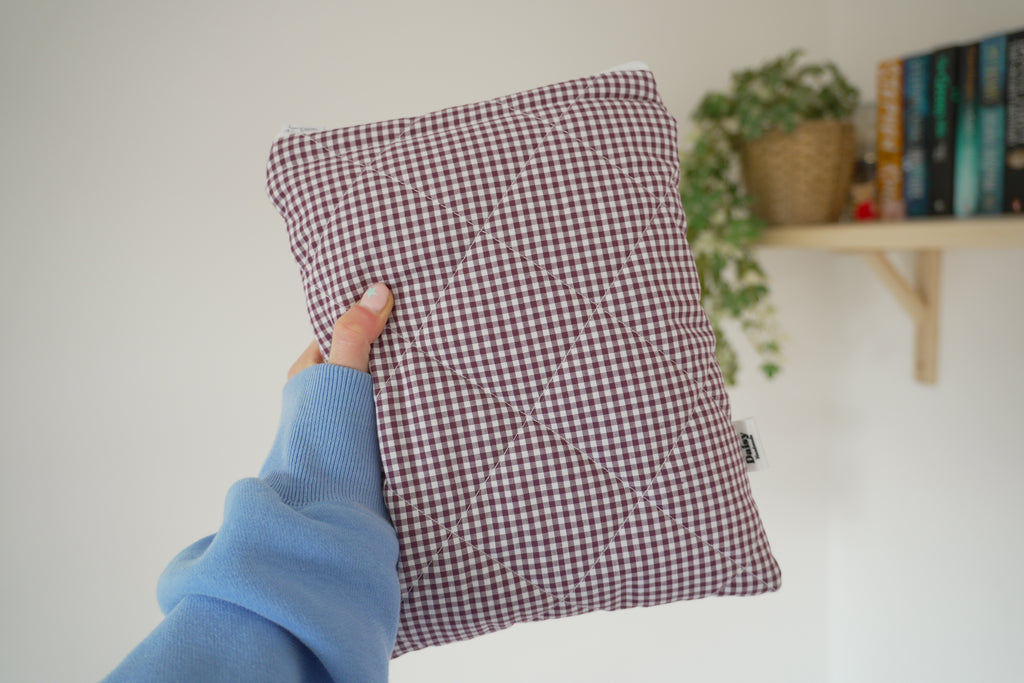 Quilted Plum mini gingham book sleeve