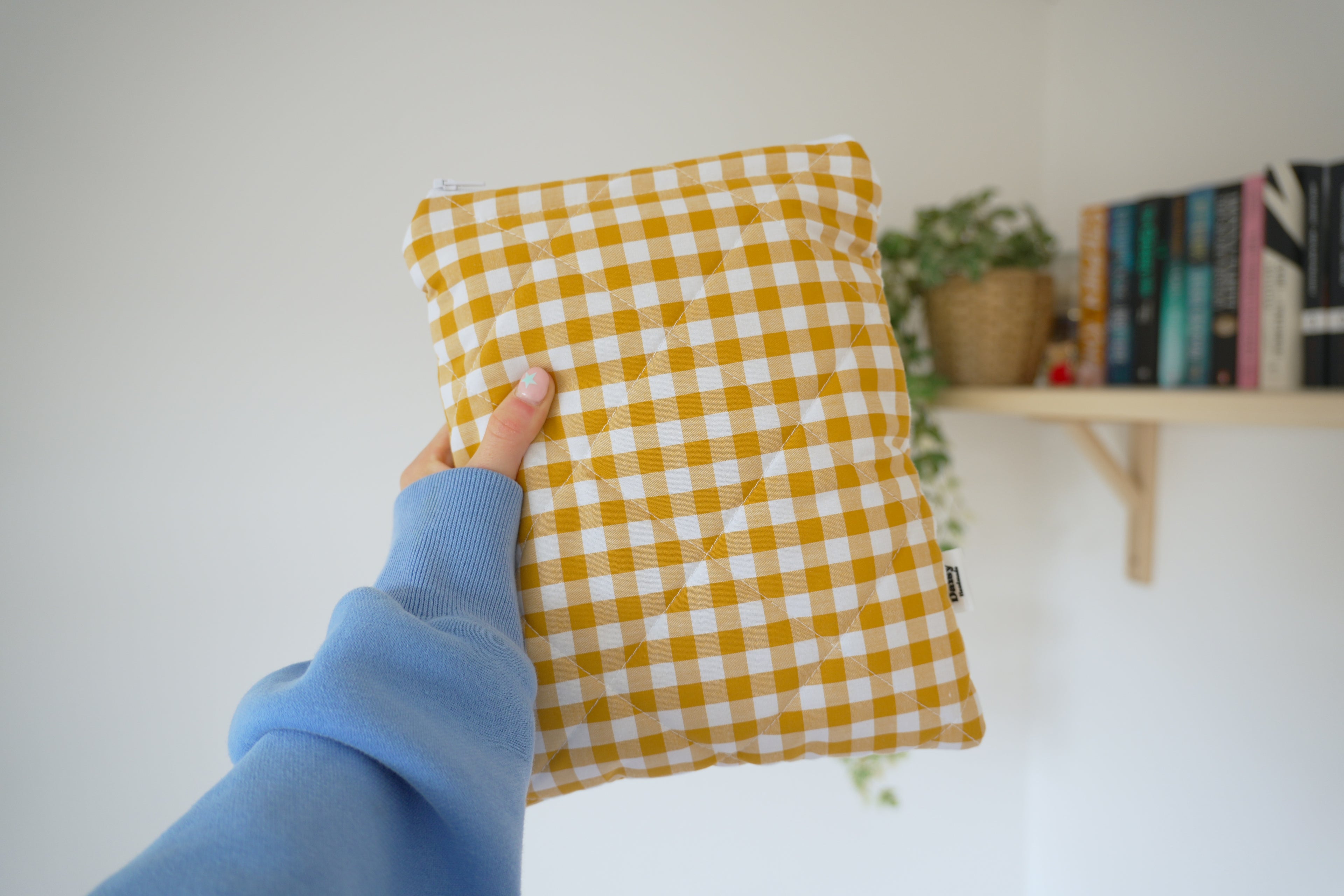 Quilted mustard yellow gingham book sleeve