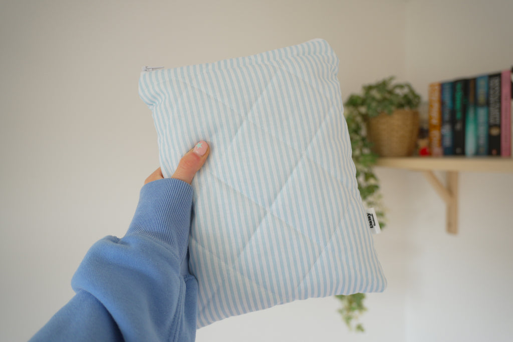 Quilted blue stripe book sleeve