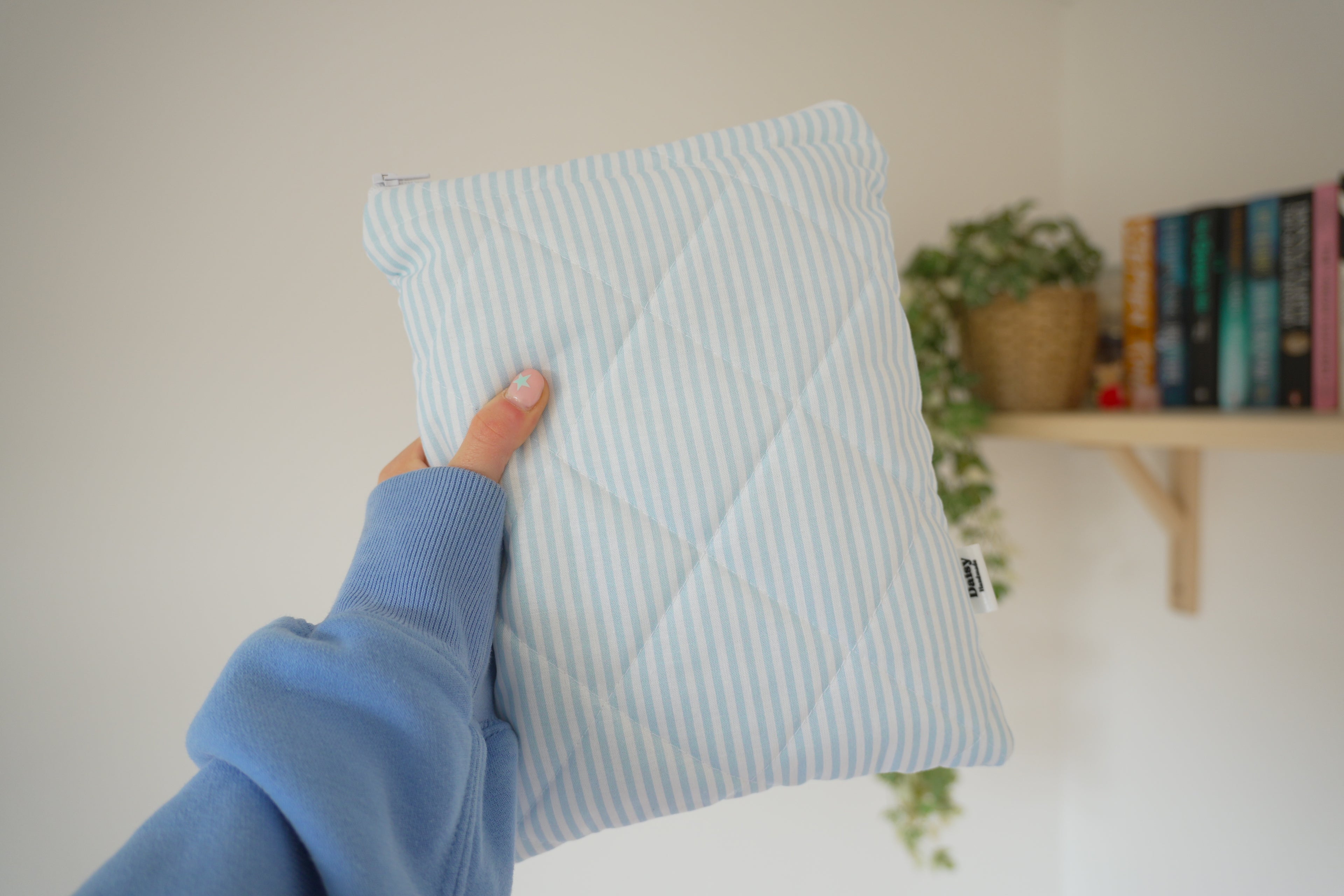 Quilted blue stripe book sleeve