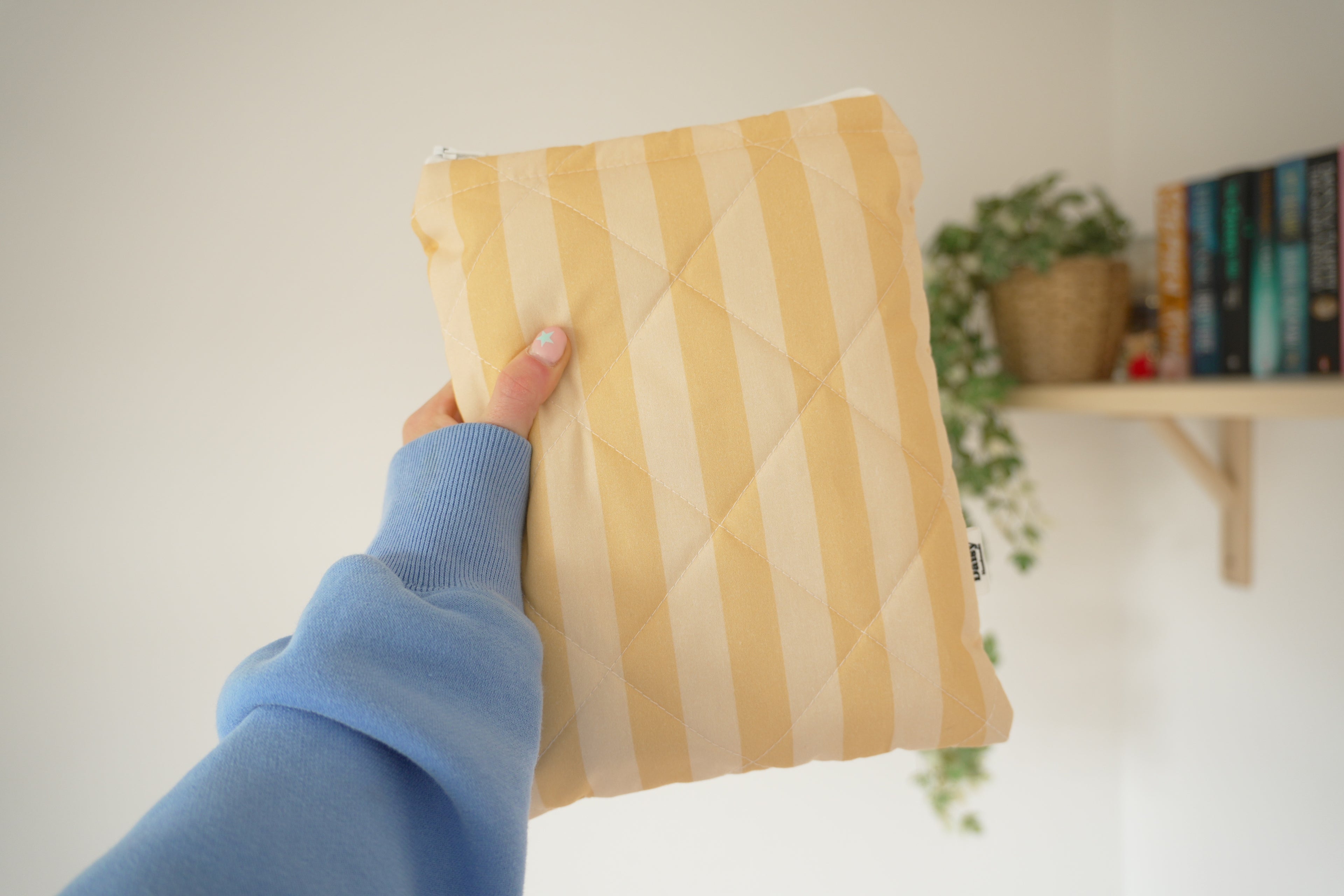 Quilted yellow stripe book sleeve