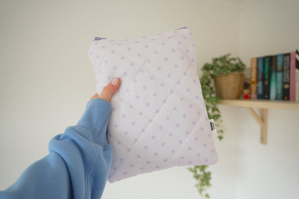 Quilted purple star book sleeve