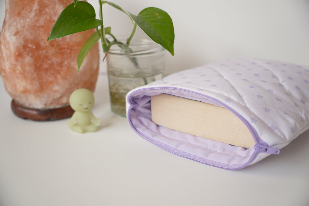 Quilted purple star book sleeve