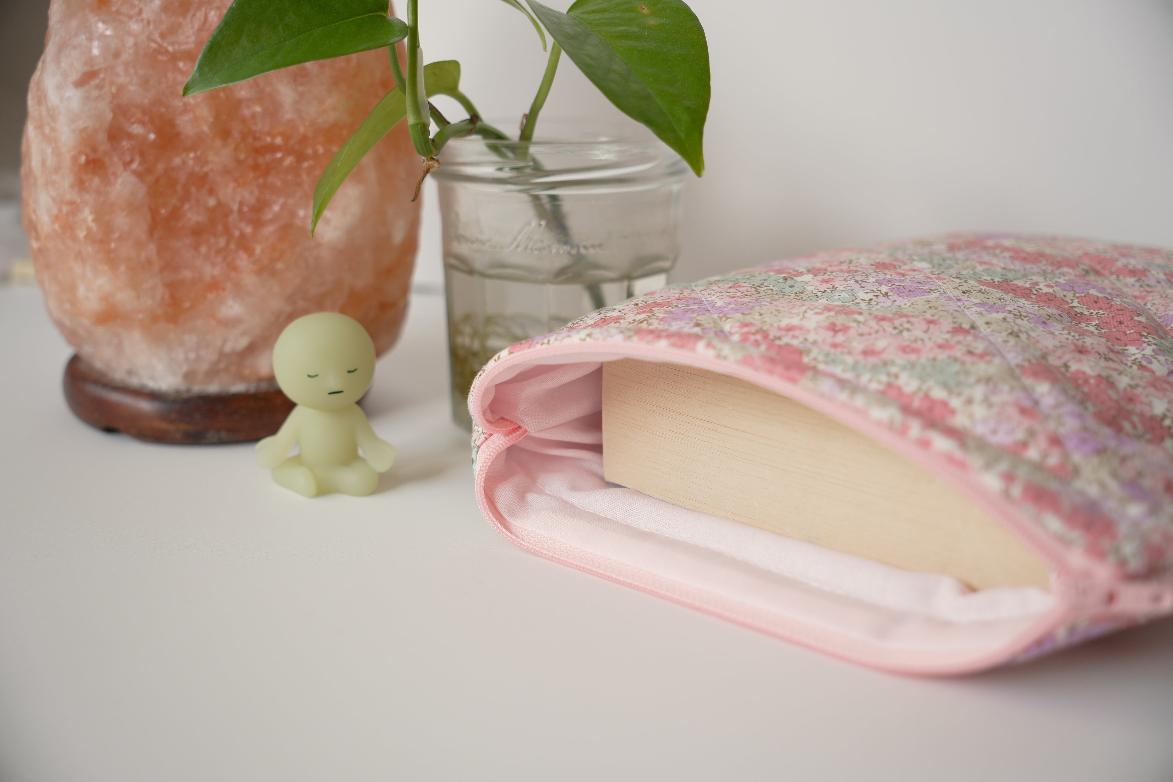 Quilted pink and teal floral book sleeve