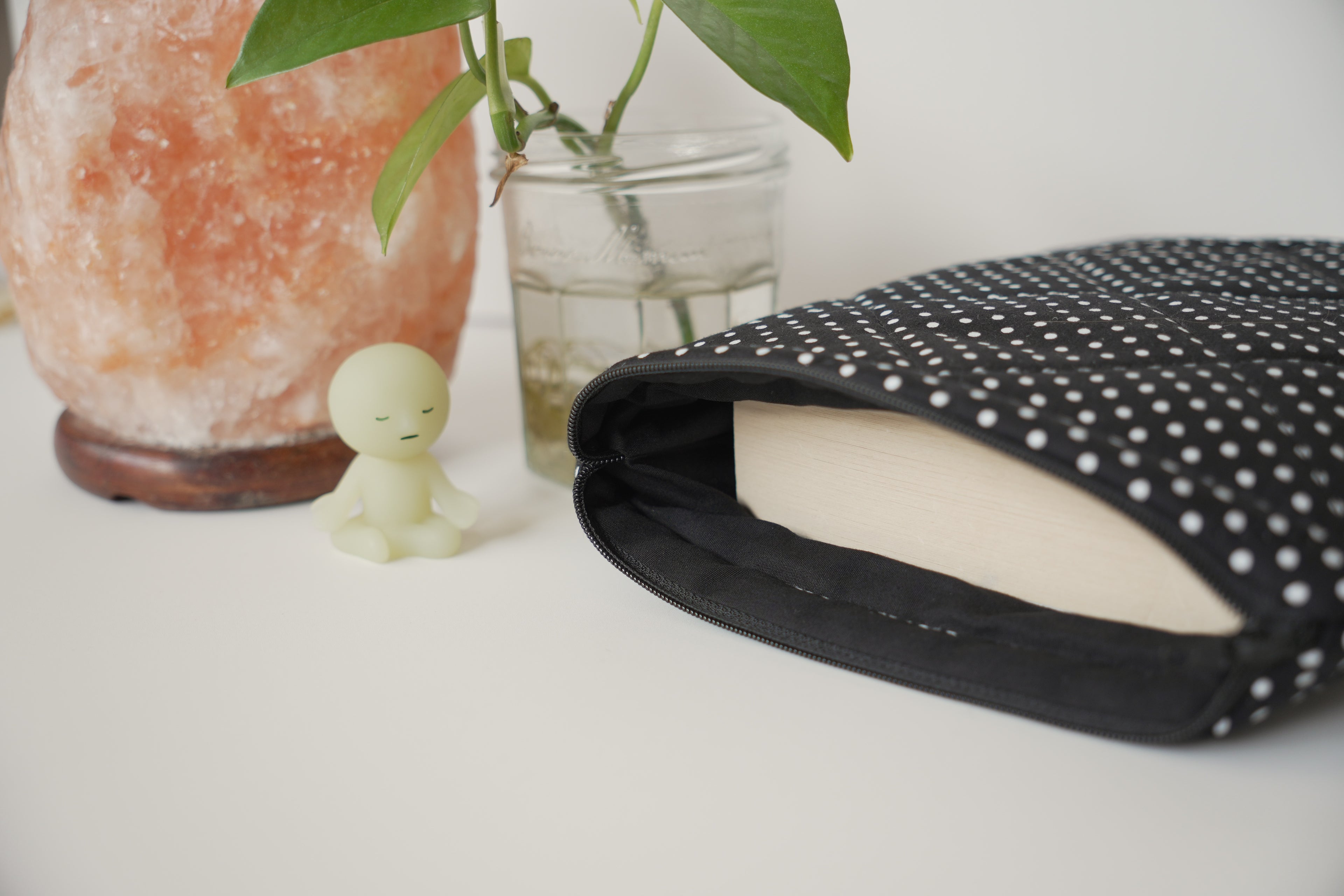 Quilted black mini polka dot book sleeve