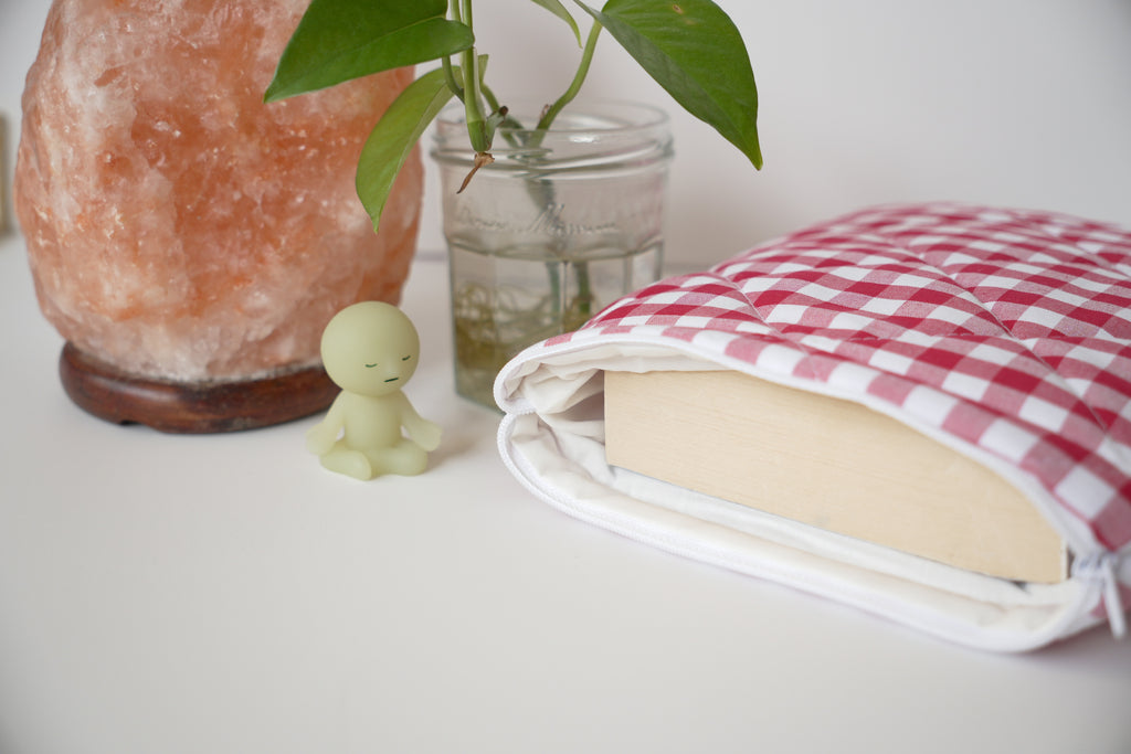 Quilted raspberry pink gingham book sleeve