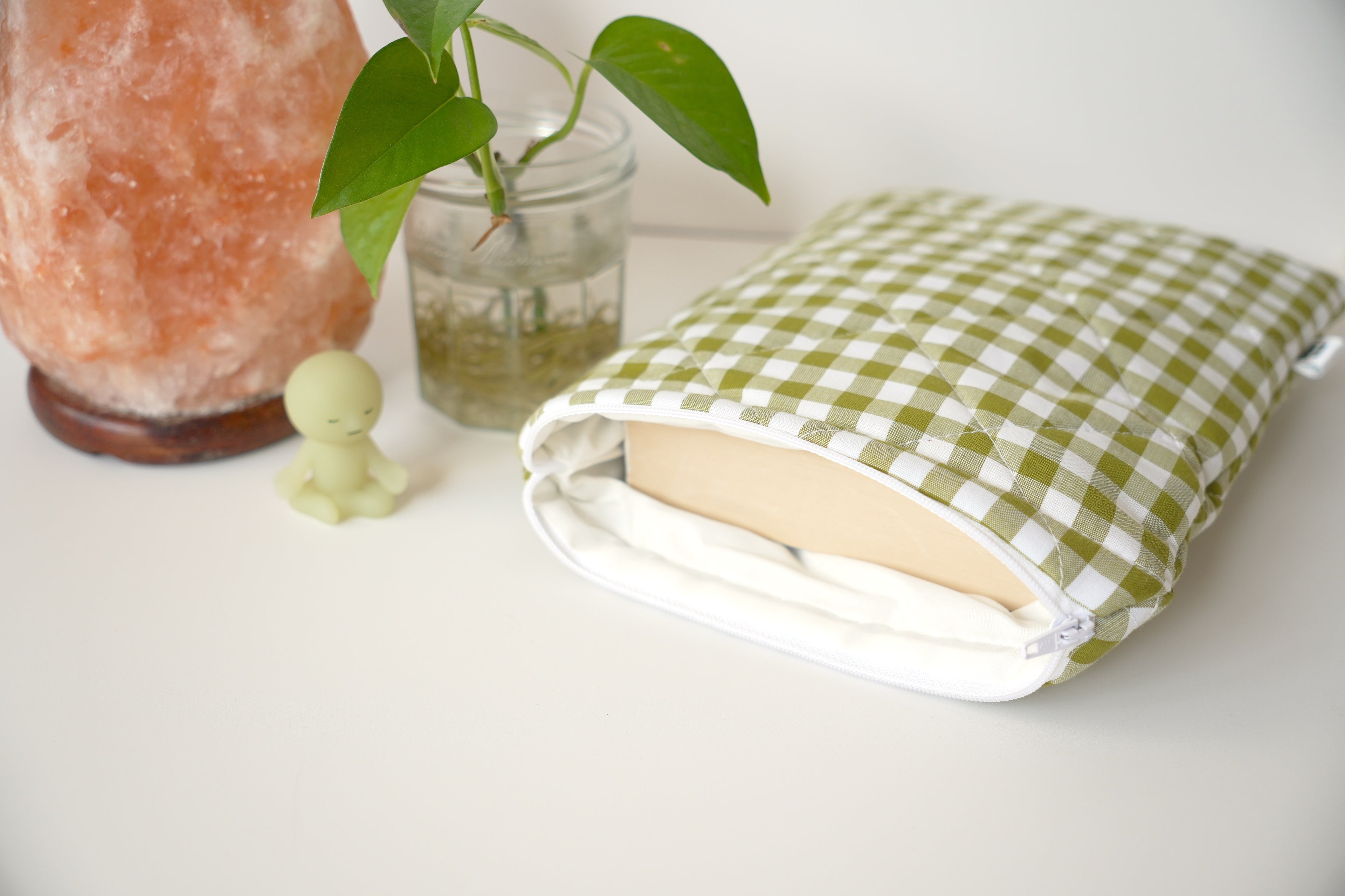 Quilted Olive green gingham book sleeve