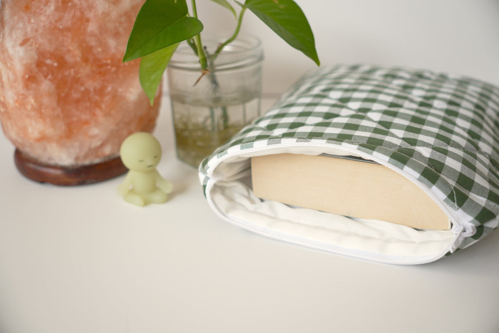 Quilted Forest green gingham book sleeve