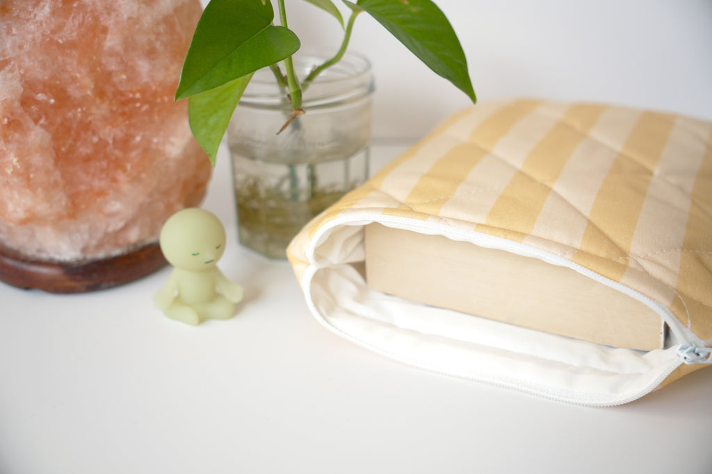 Quilted yellow stripe book sleeve