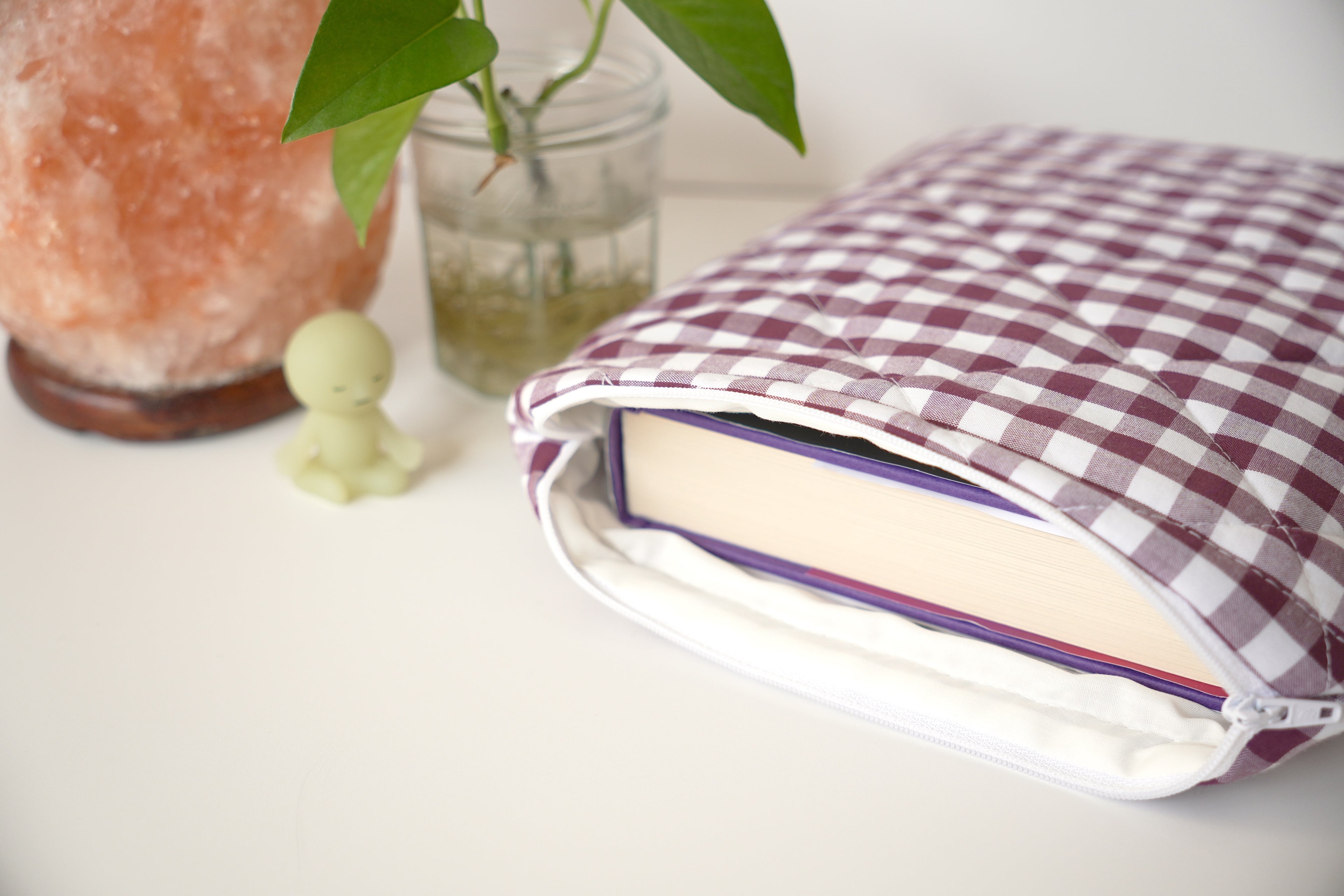 Quilted Plum gingham book sleeve