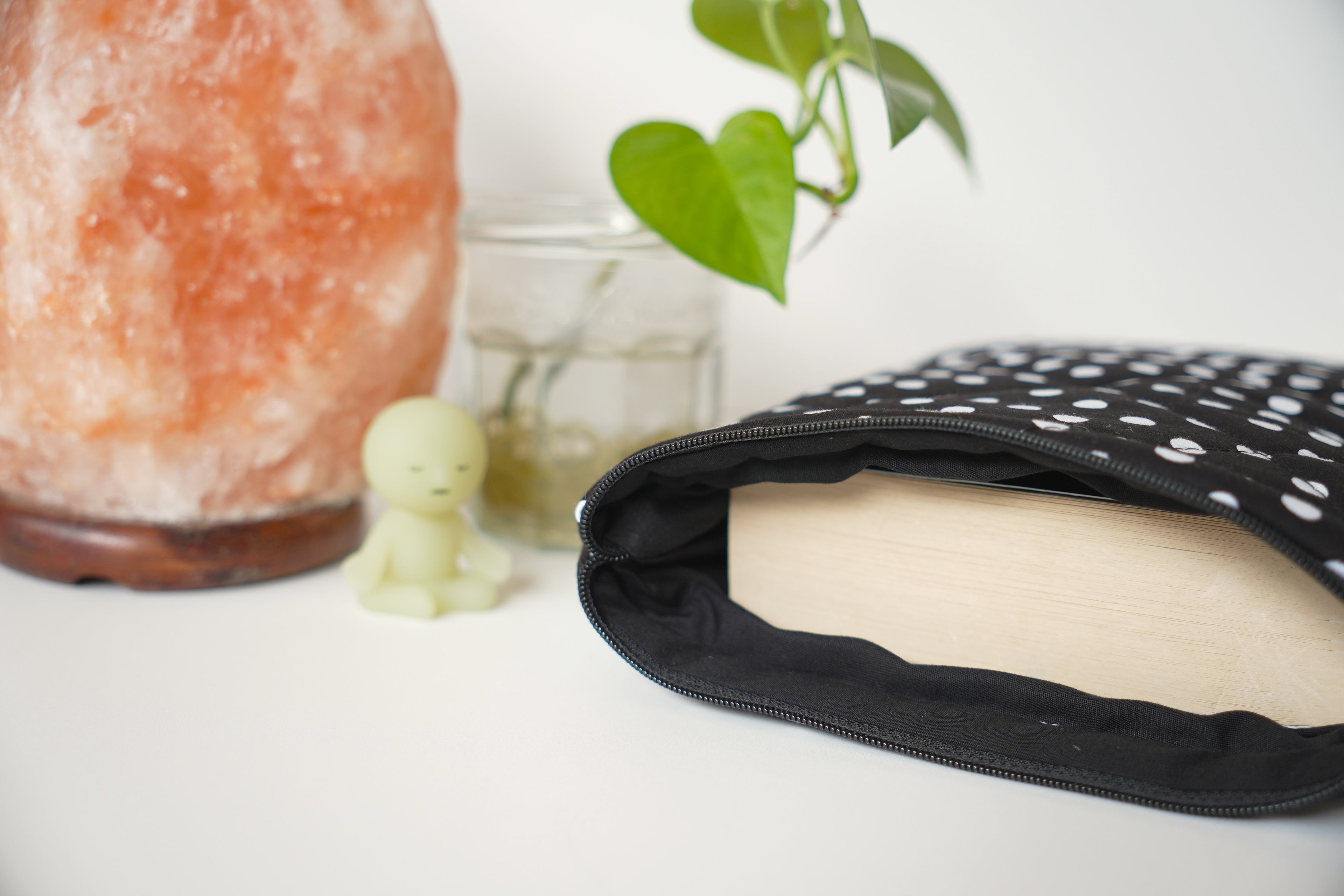 Quilted black polka dot book sleeve